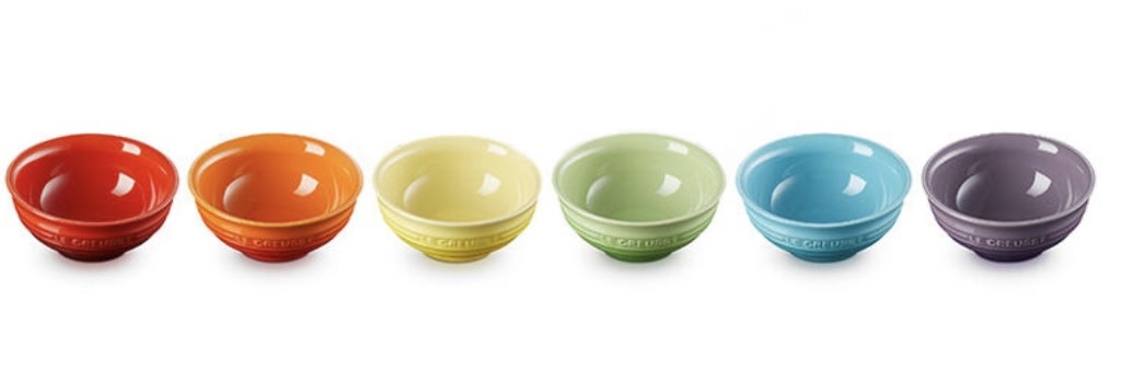 Le Creuset Stoneware Pinch bowls Set of 6 NIB Rainbow multicolor NEW