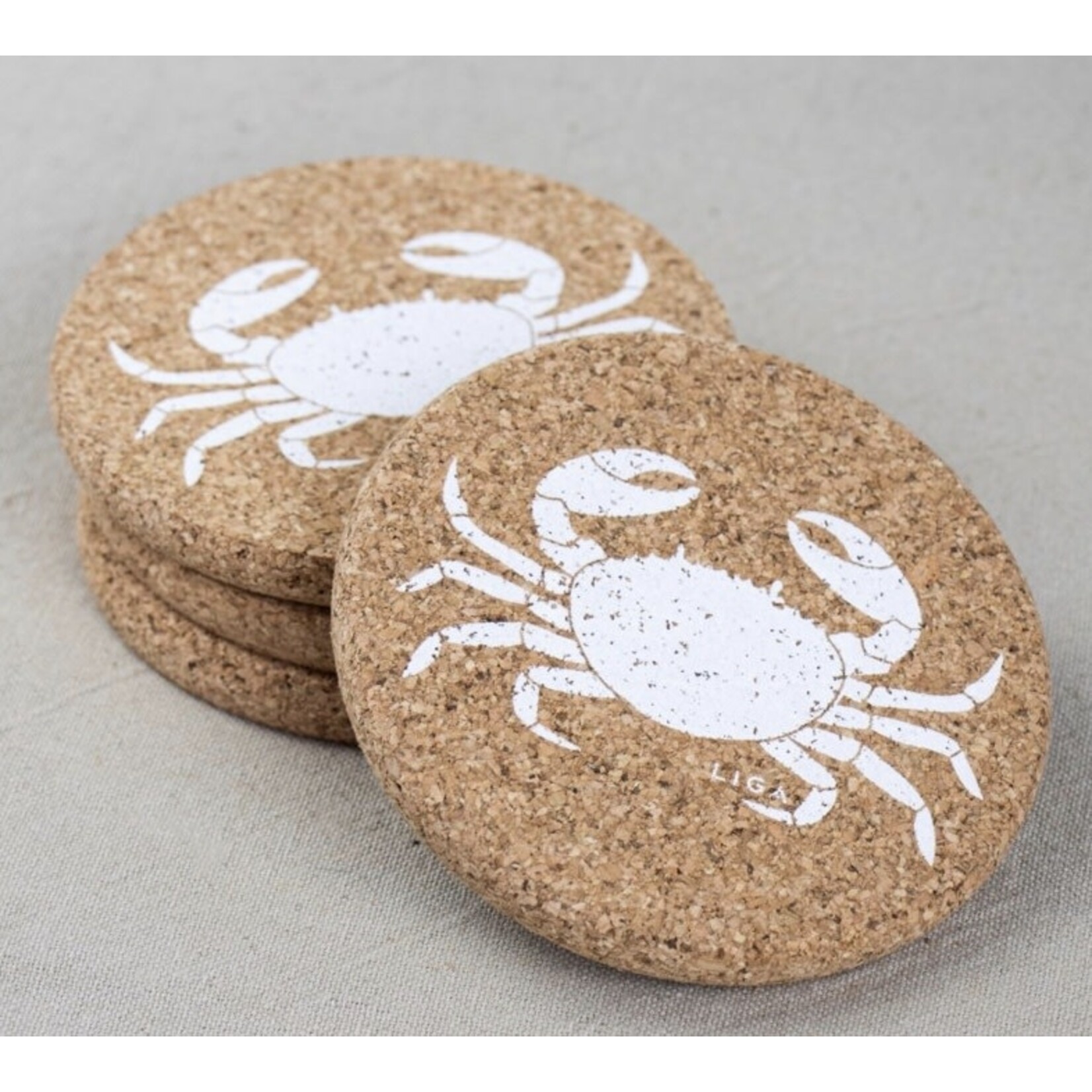 LIGA LIGA Printed Cork Coaster Set- Crab White