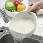 KT KT Rice Washing Bowl With Strainer- WHITE