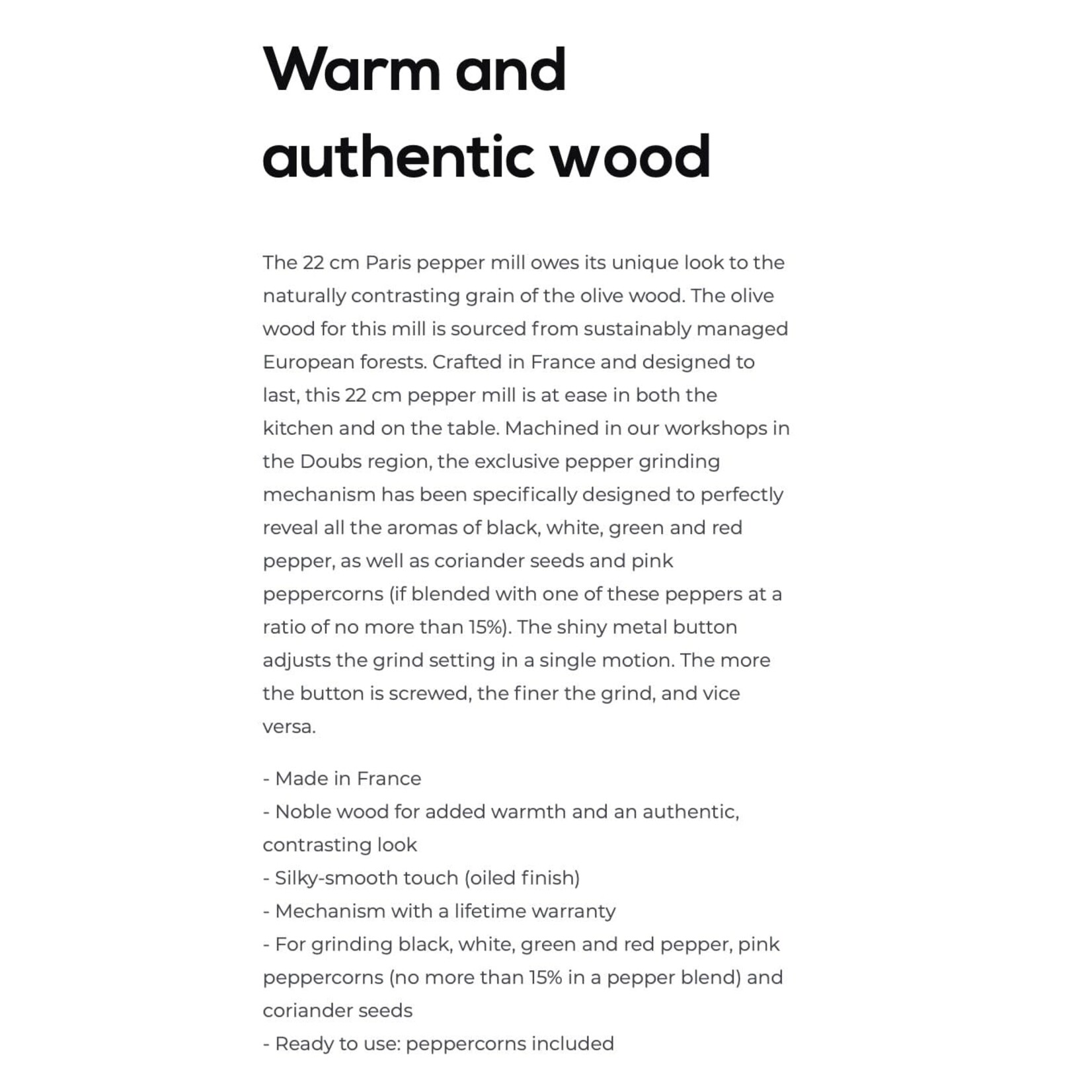 PEUGEOT PEUGEOT Paris Pepper Mill 22cm - Olive Wood