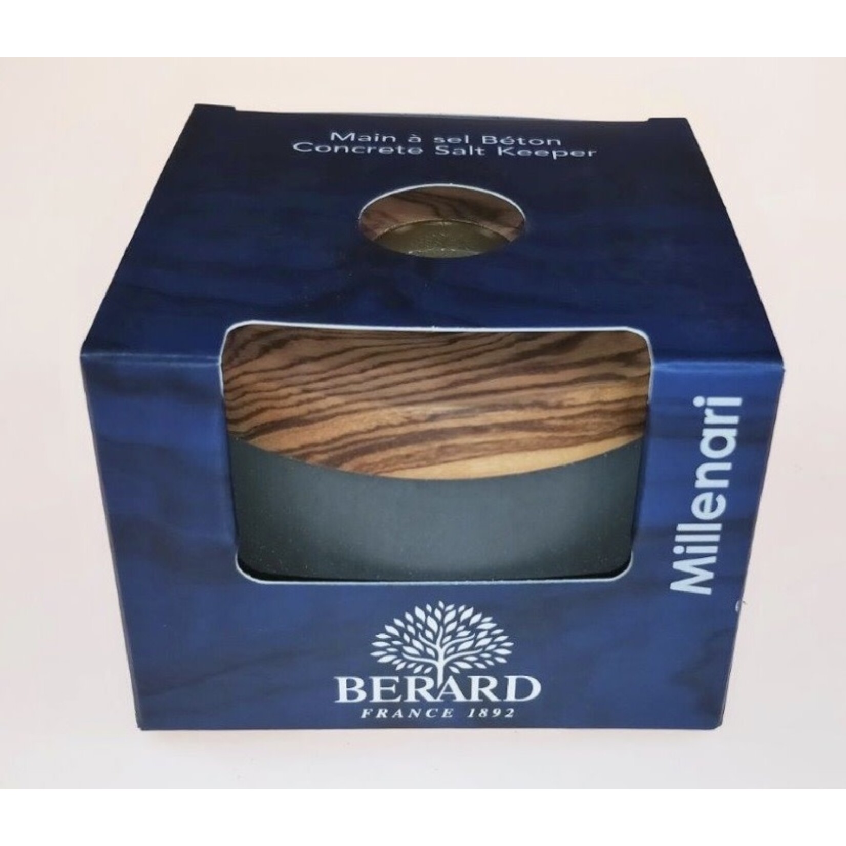 BERARD BERARD Round Concrete Salt Keeper w/Lid - Olivewood/Grey