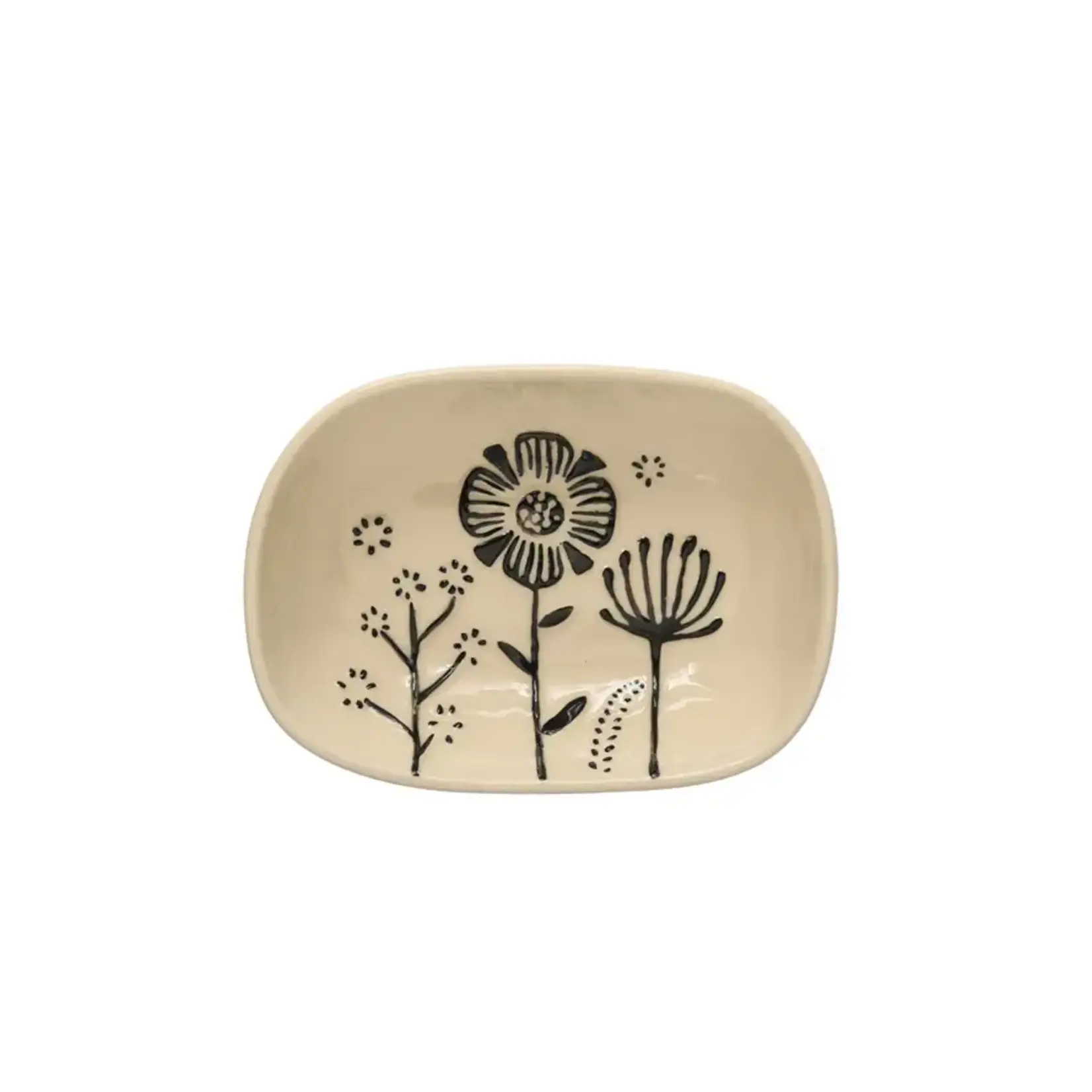 CREATIVE CO-OP CREATIVE CO-OP Hand Stoneware Dish Embrodered Flower