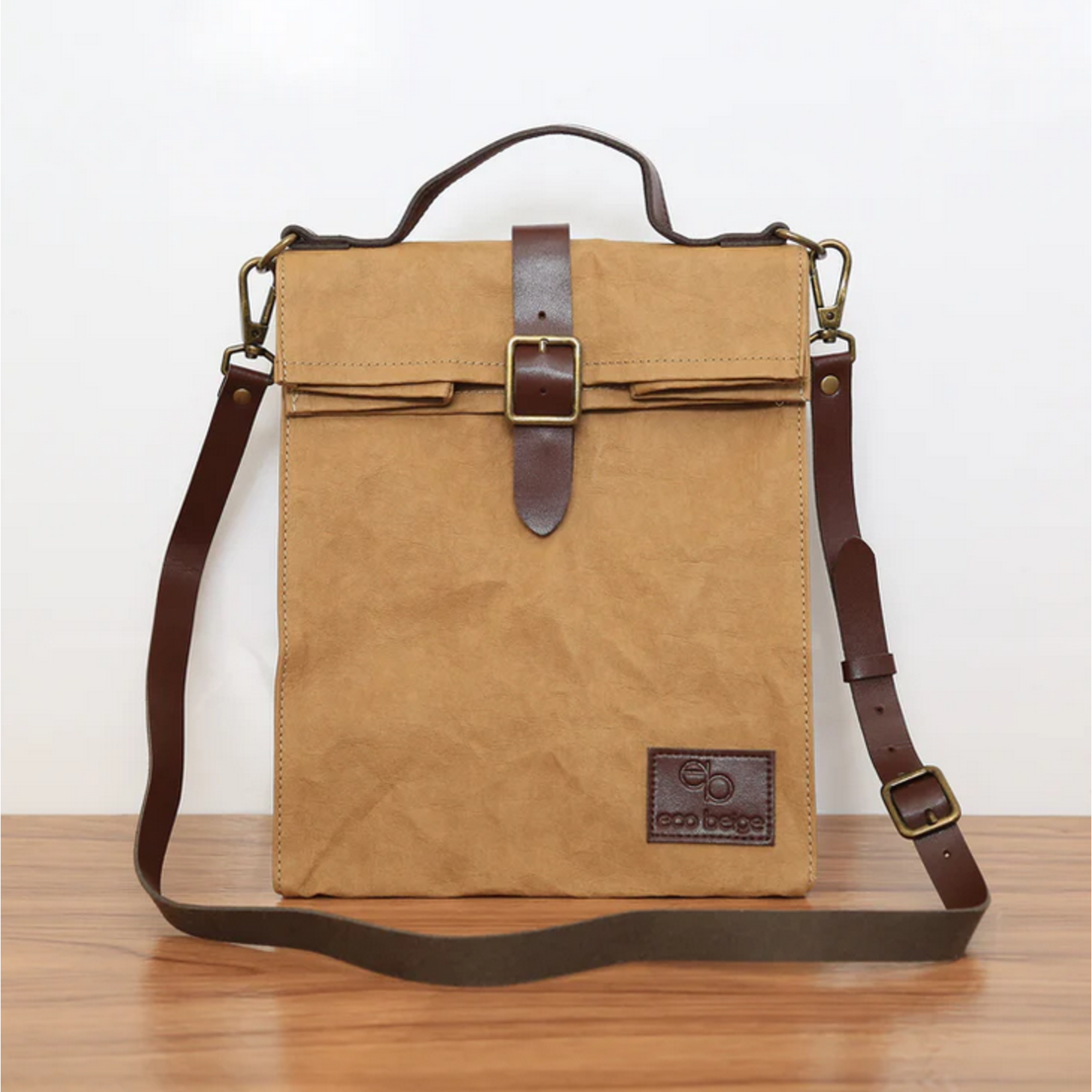 ECO BEIGE ECO BEIGE Paper Leather Retro Messenger Lunch Bag - Light Kraft