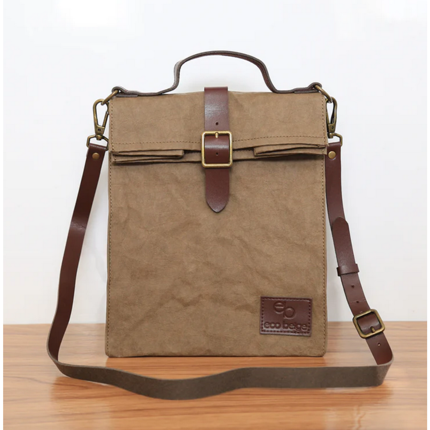 ECO BEIGE ECO BEIGE Paper Leather Retro Messenger Lunch Bag - Dark Kraft