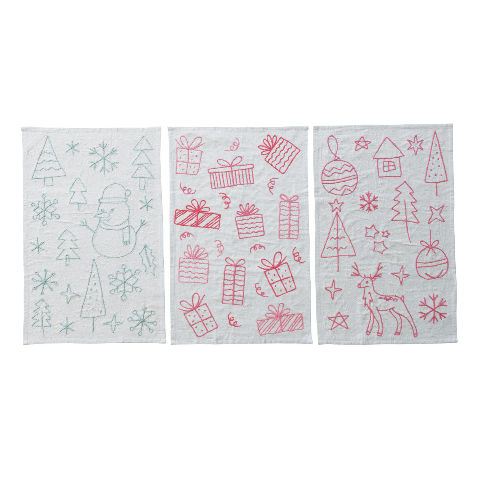 CREATIVE CO-OP CREATIVE CO-OP Embroidered Woven Cotton & Linen Tea Towel