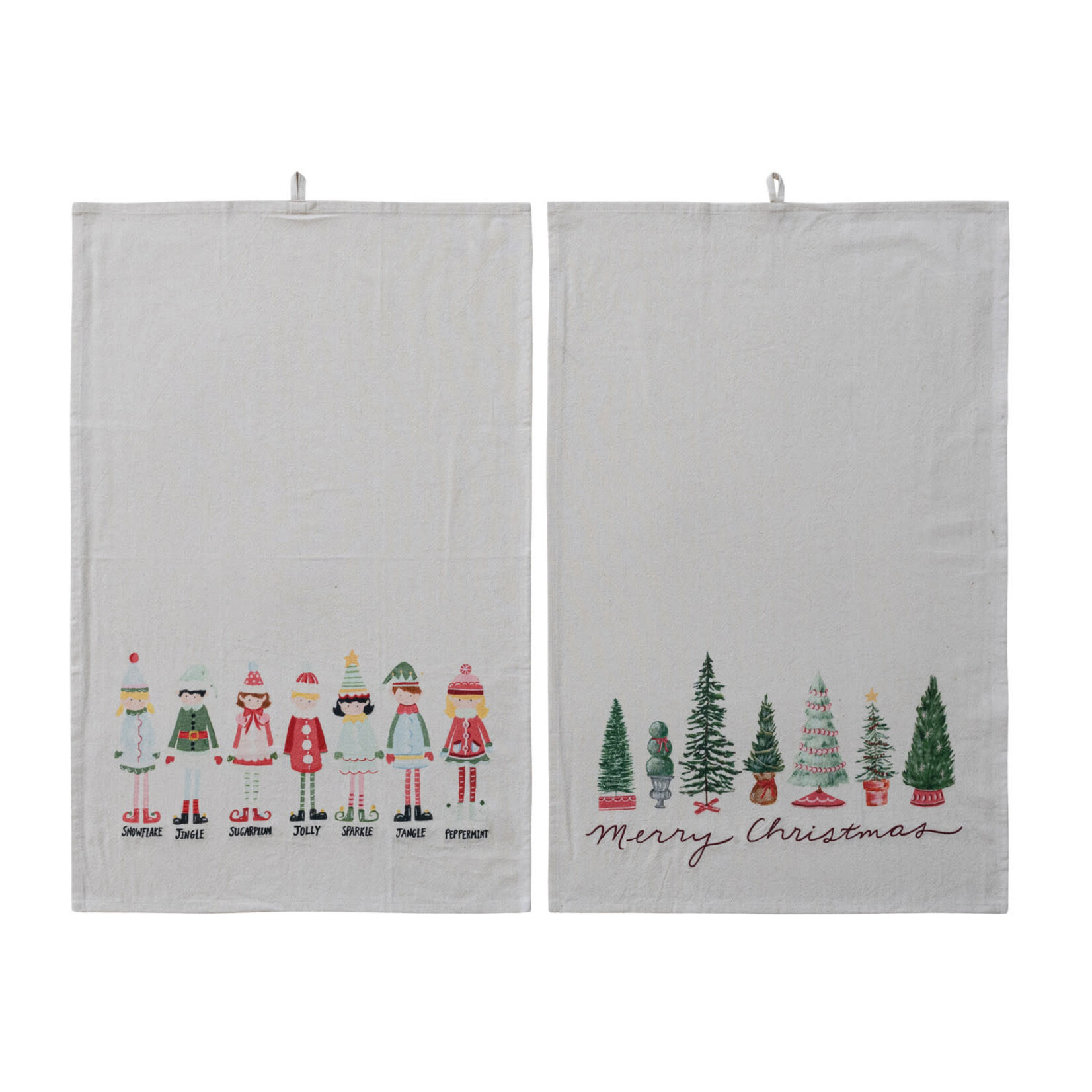CREATIVE CO-OP CREATIVE CO-OP Tea Towel W/ Trees & Elves