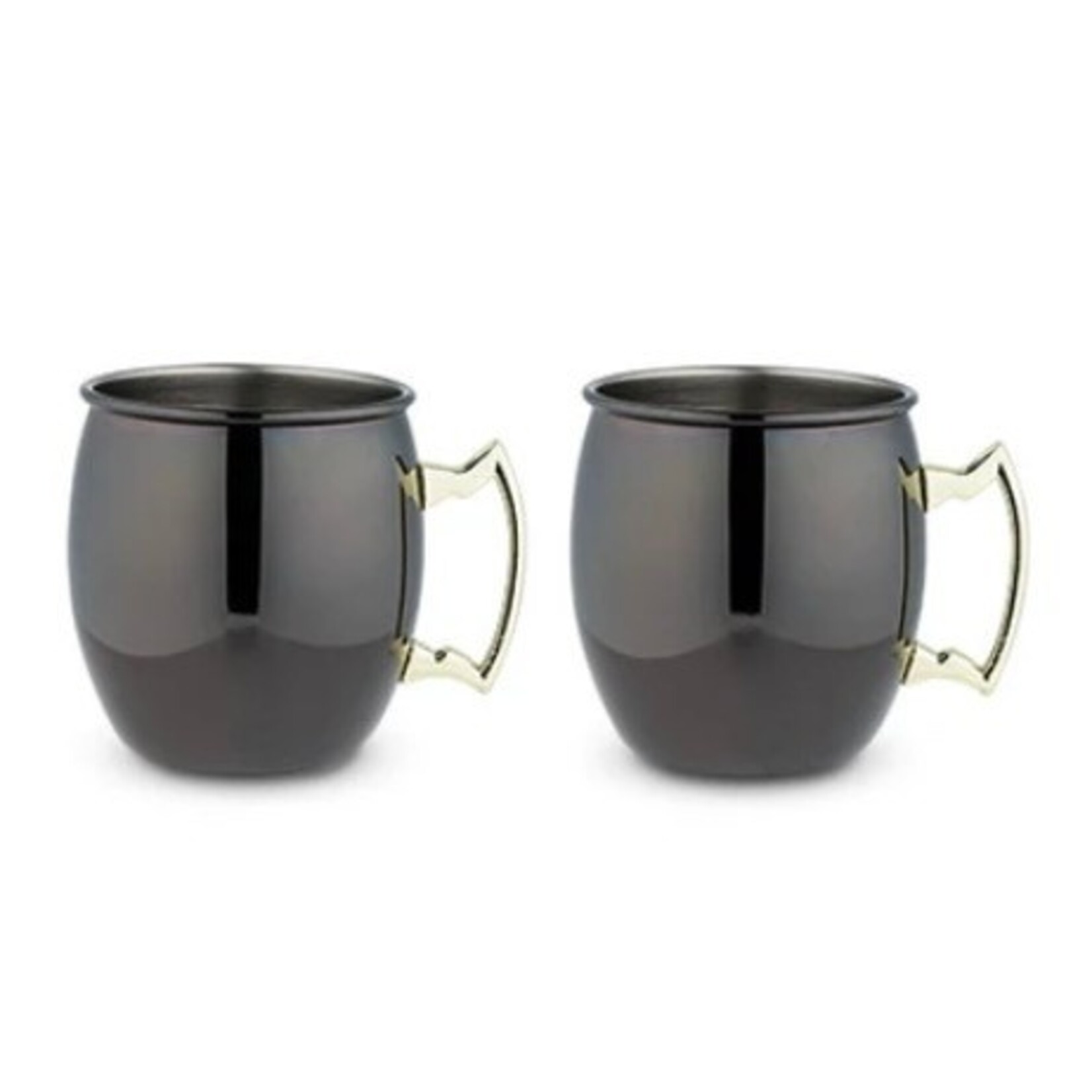 VISKI VISKI Black Moscow Mule Mug w/Gold Handles S/2