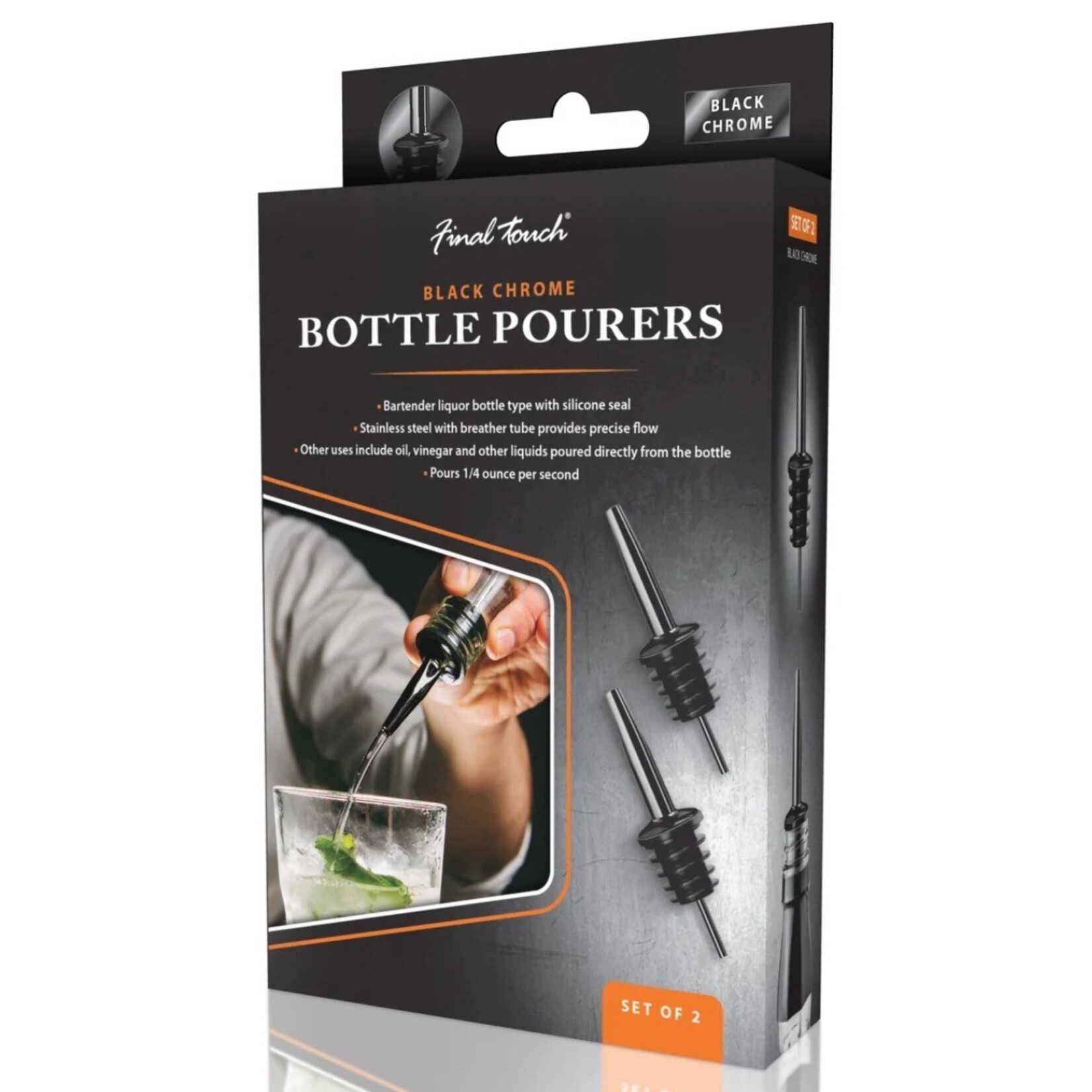 FINAL TOUCH FINAL TOUCH Bottle Pourers 2Pc - Black Chrome