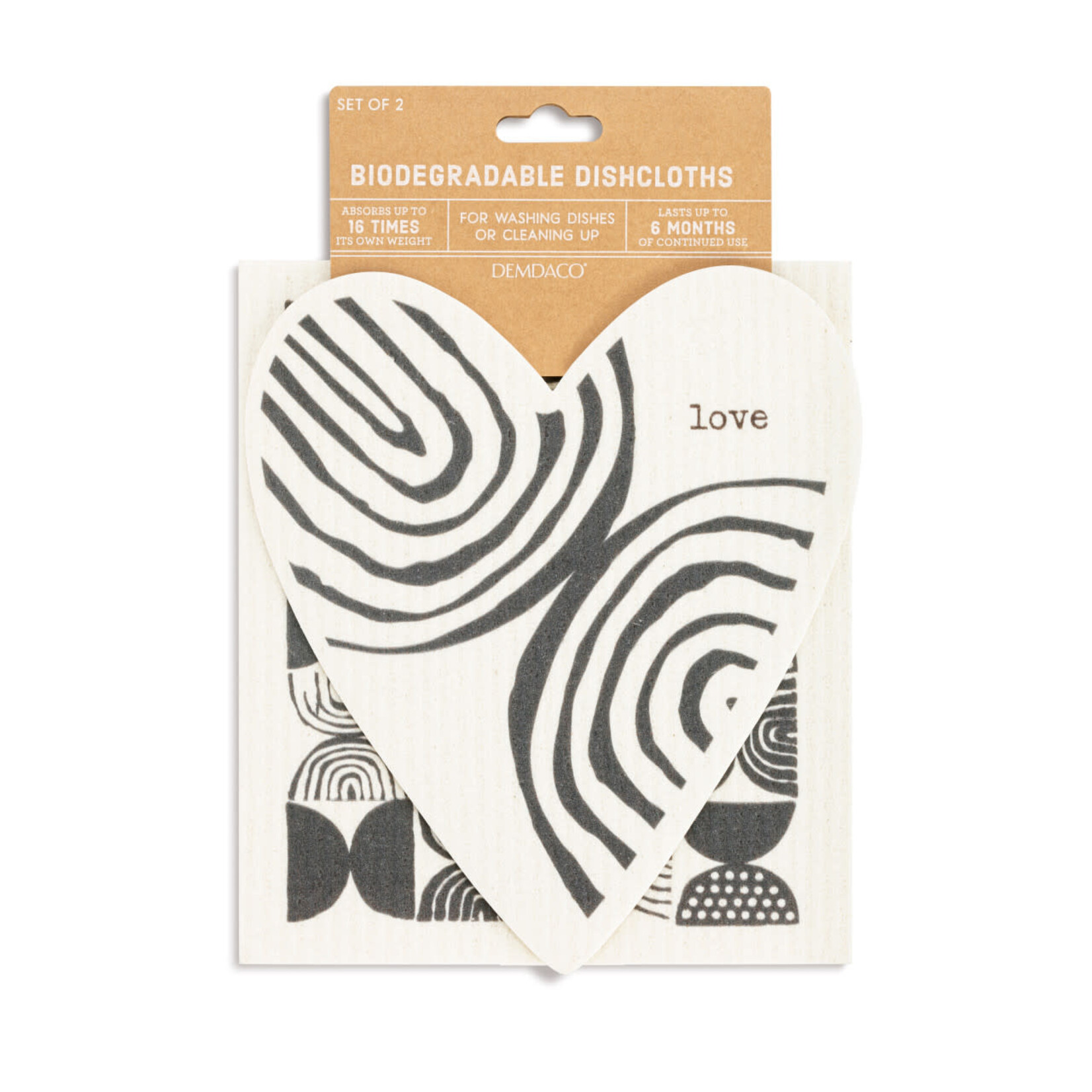 DEMDACO DEMDACO Dish Cloth -Blk/Wht Heart S/2