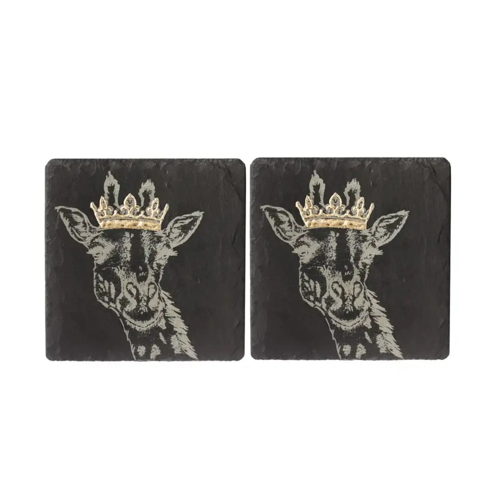 SELBRAE HOUSE SELBRAE HOUSE Gold Leaf Slate Coasters S/2 - Crowned Giraffe