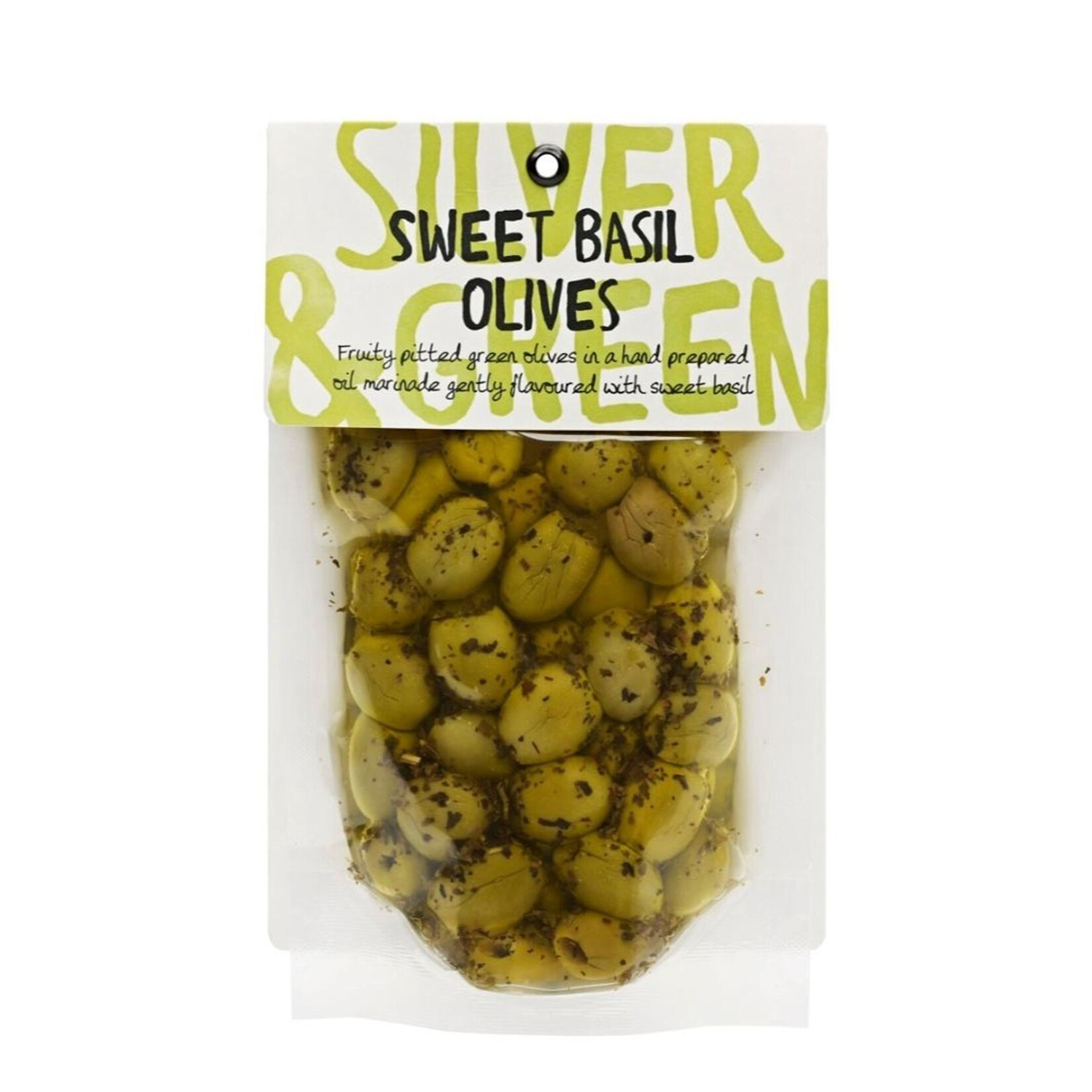 SILVER & GREEN Sweet Basil Green Olives (Pitted) 220g