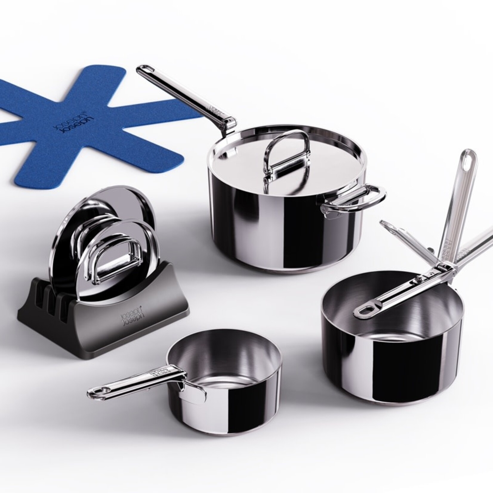 JOSEPH JOSEPH JOSEPH JOSEPH SPACESTEEL Sauce Pans w/ Lids S/3