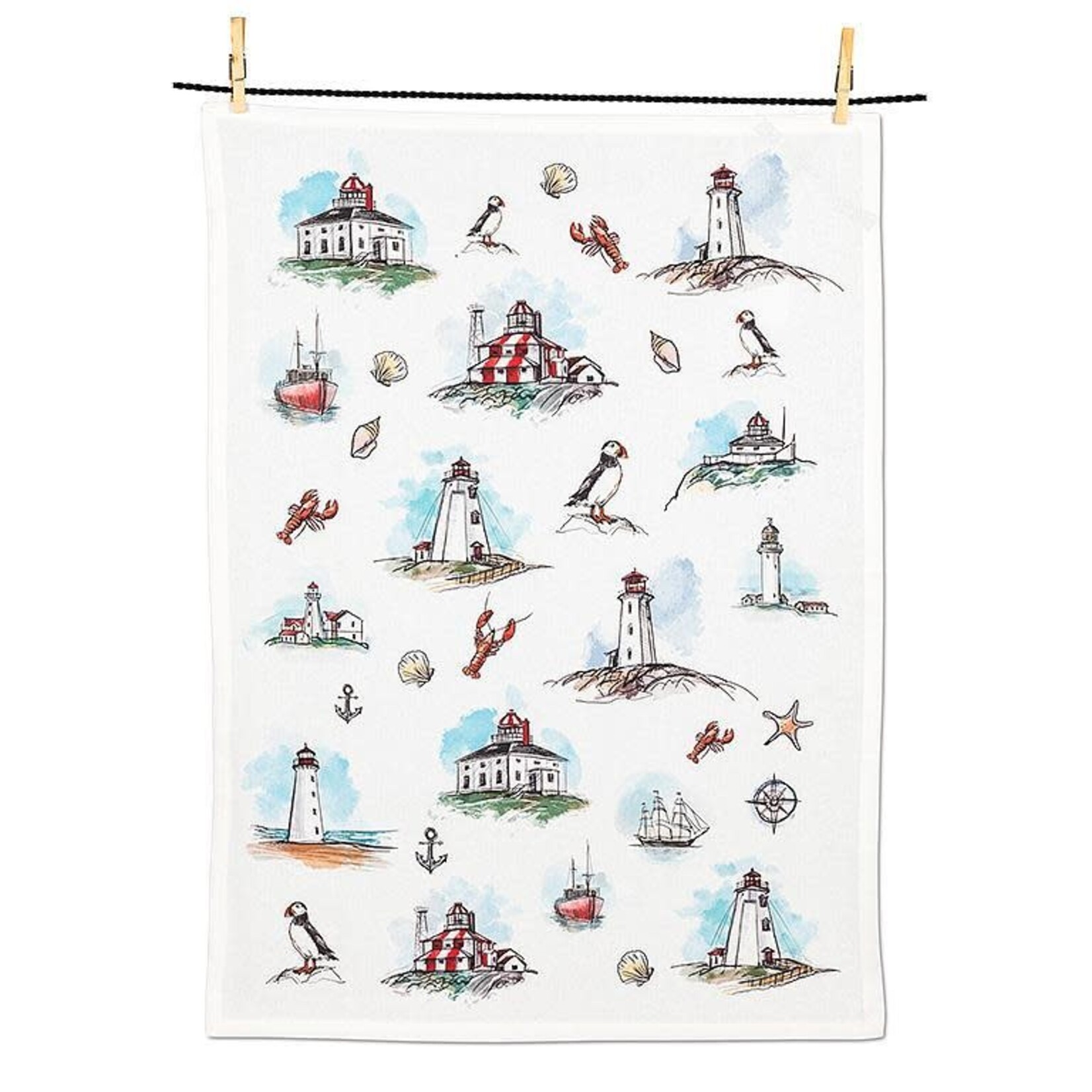 ABBOTT ABBOTT Tea Towel - Lighthouse & Coastal Icons