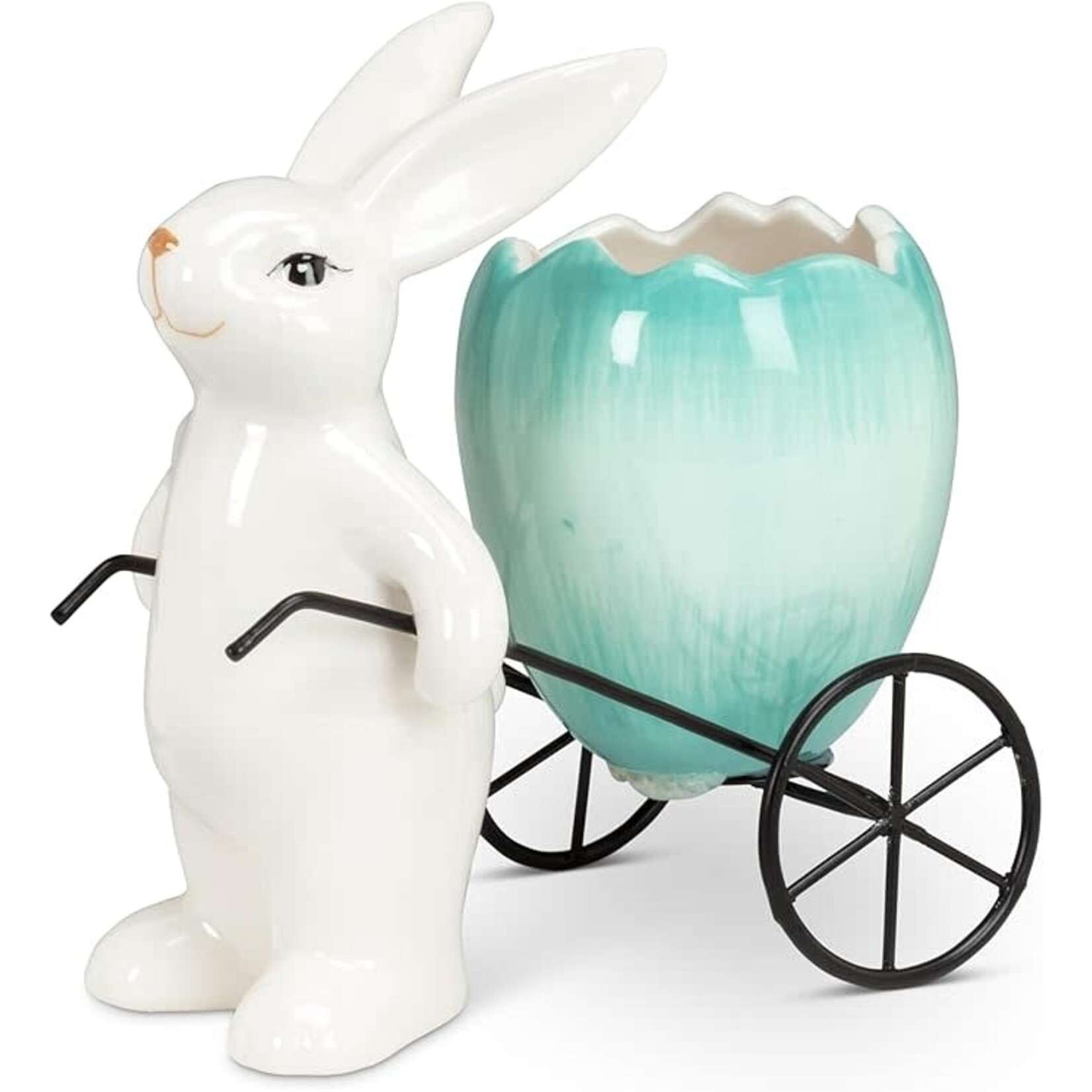 ABBOTT ABBOTT Bunny w/ Egg Wagon Planter - Turquoise