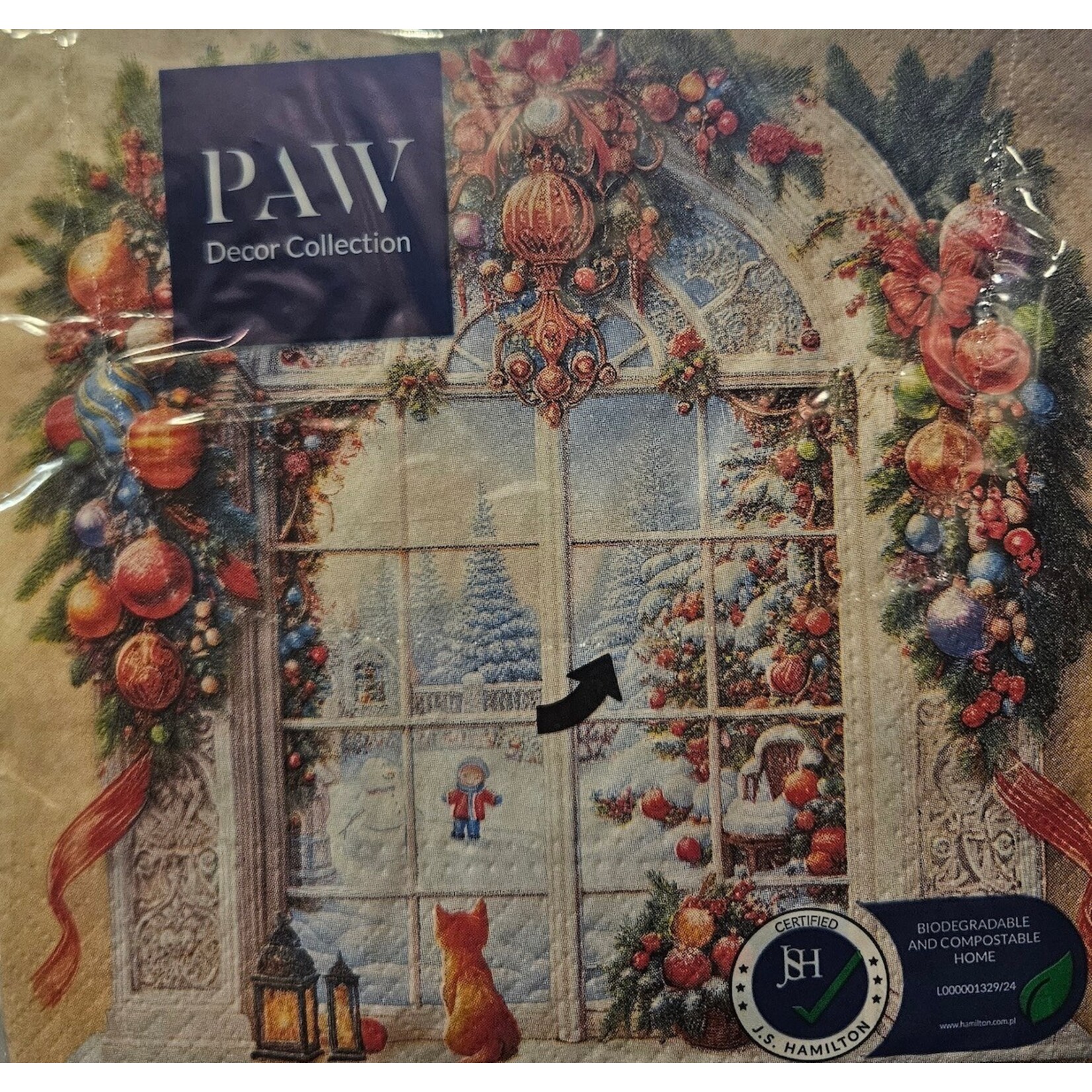 ABBOTT Lunch Napkin - Cat Christmas Window