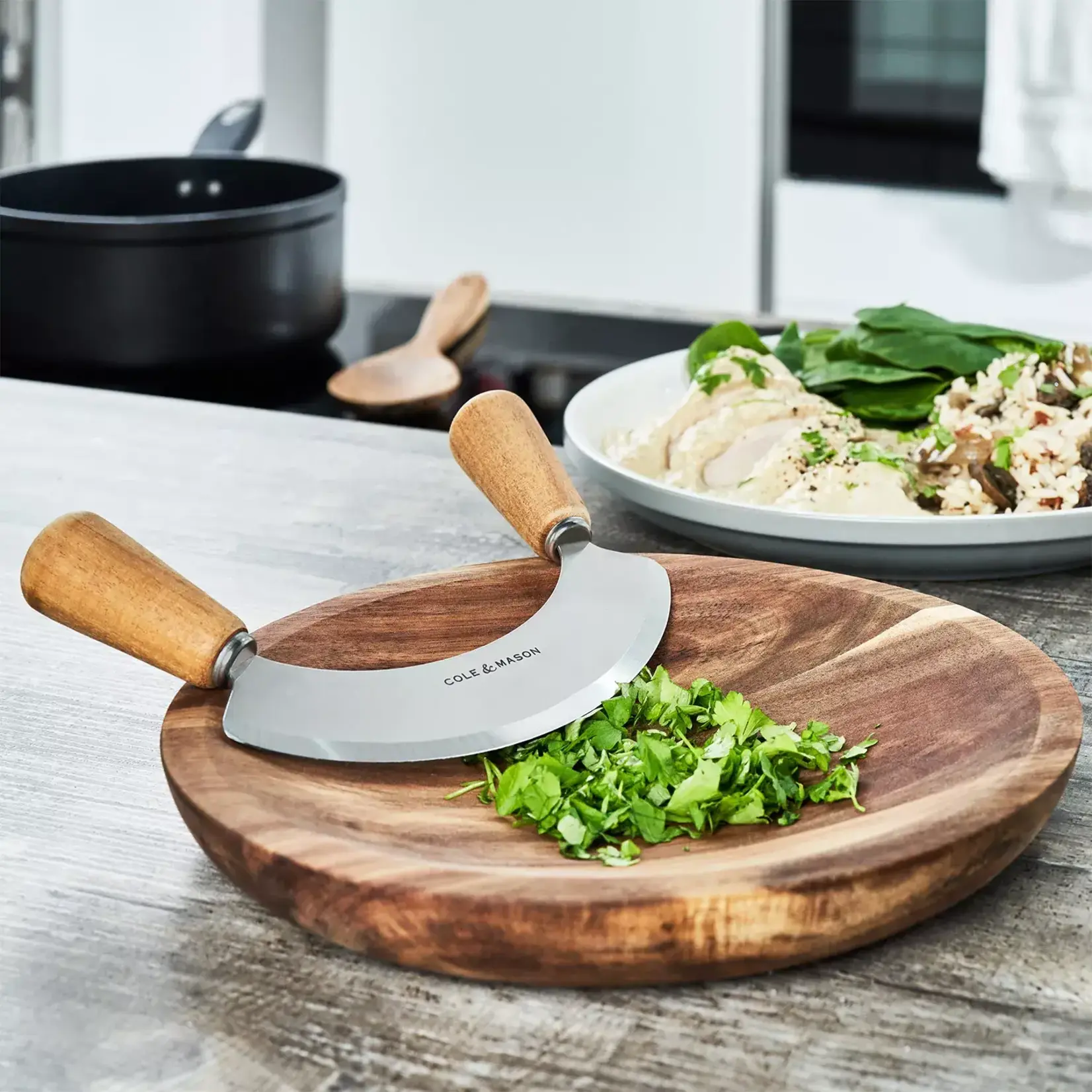 COLE & MASON COLE & MASON Ashden Acacia Wood Mezzaluna with Board