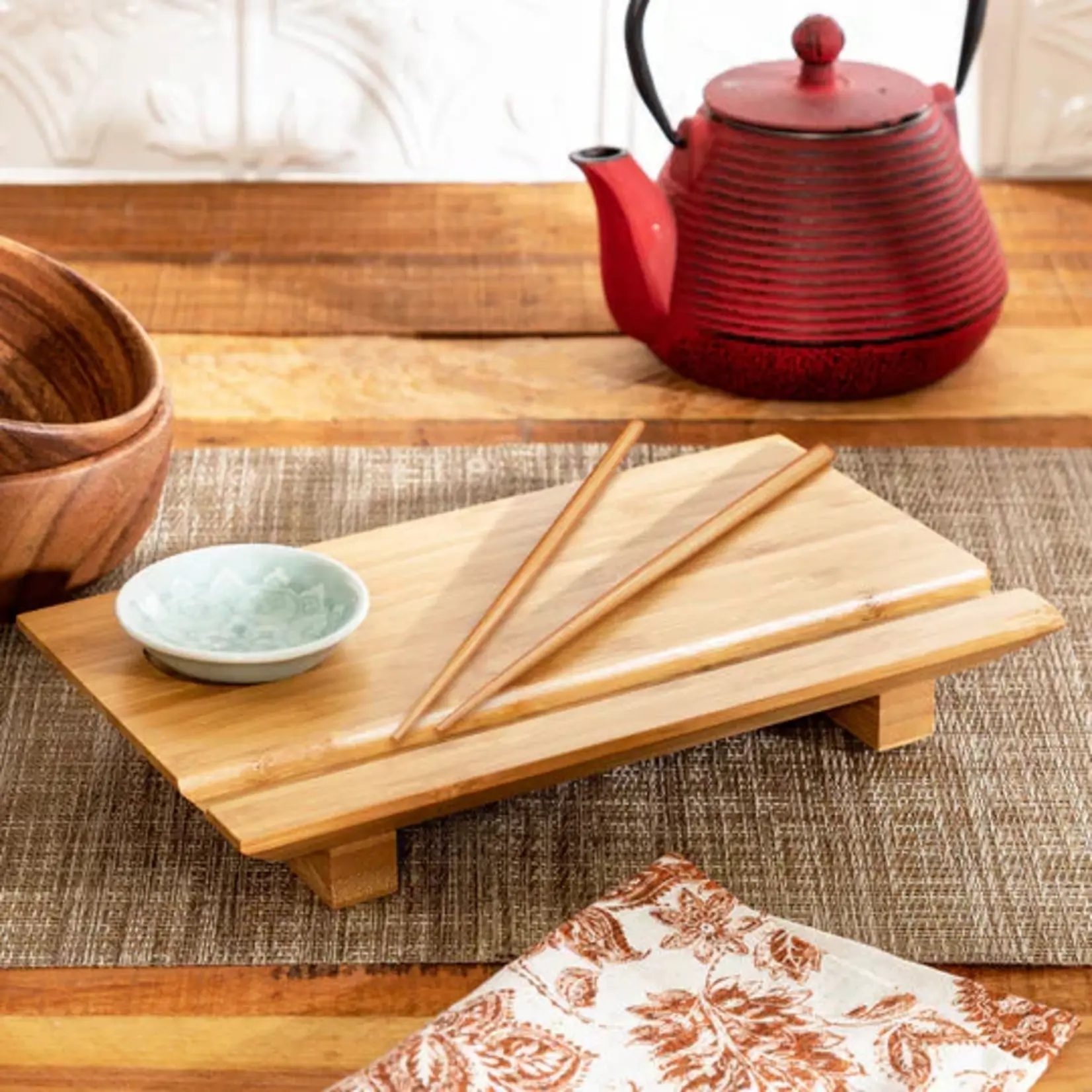 ESCALI JOYCE CHEN Burnished Bamboo Sushi Board Set