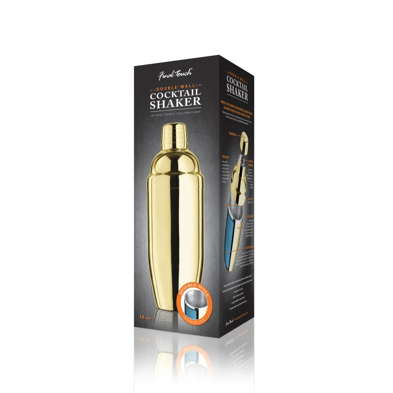 FINAL TOUCH FINAL TOUCH Martini Double Wall  Stainless Steel Shaker - Brass
