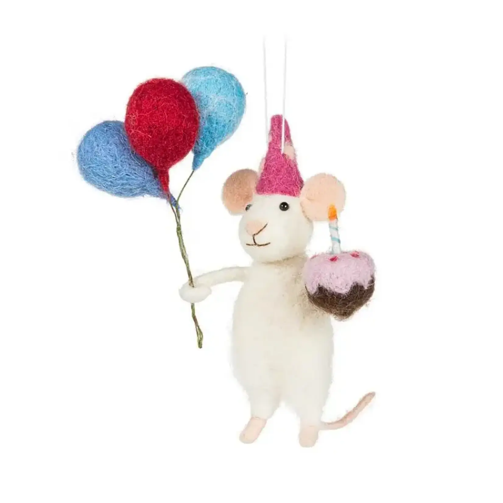 ABBOTT ABBOTT Mouse with Balloons & Cake Ornament - Blue