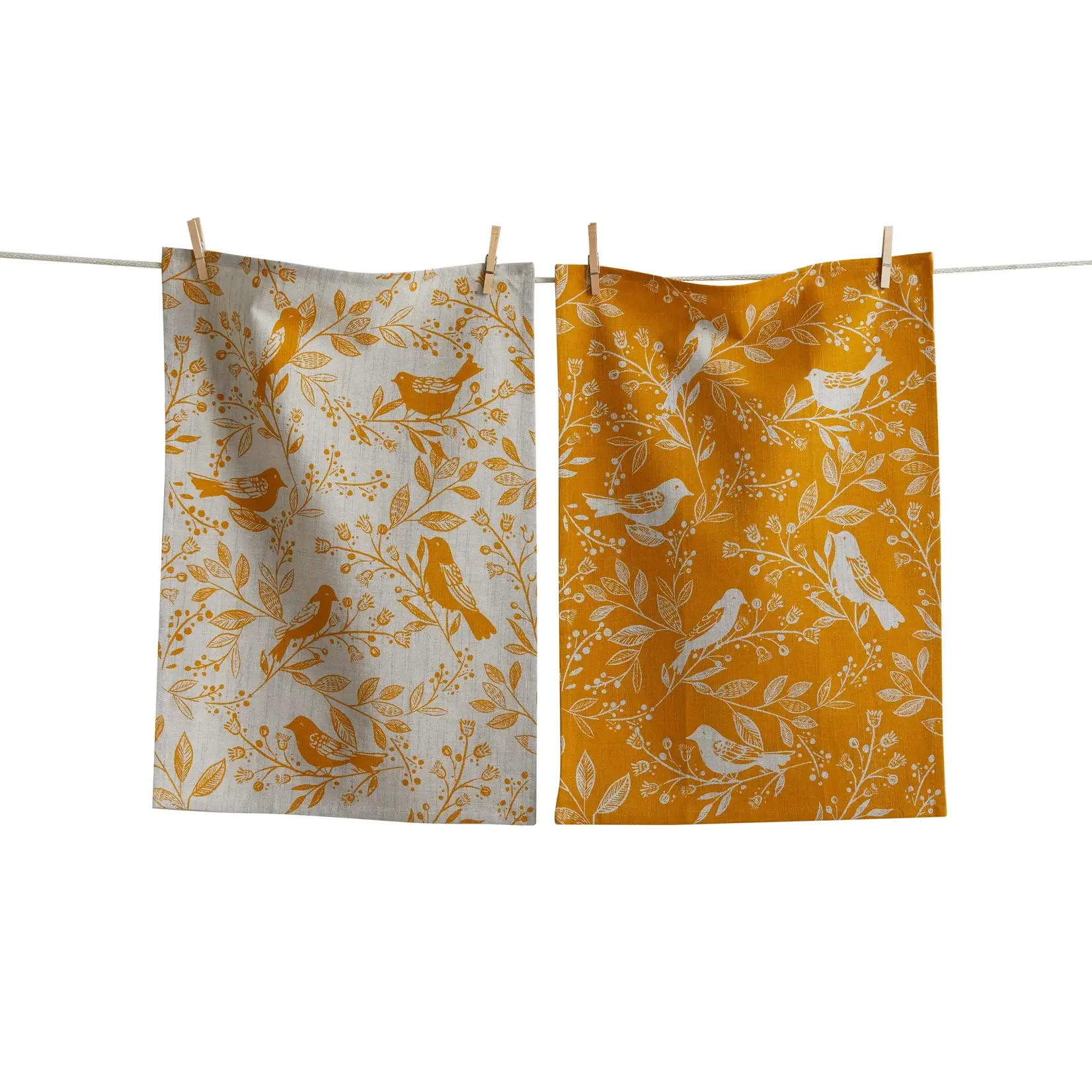 DESIGN HOME Canyon Print Birds & Vines Dishtowel s/2 - Ochre