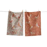 DESIGN HOME Canyon Print Birds & Vines Dishtowel s/2 - Melon