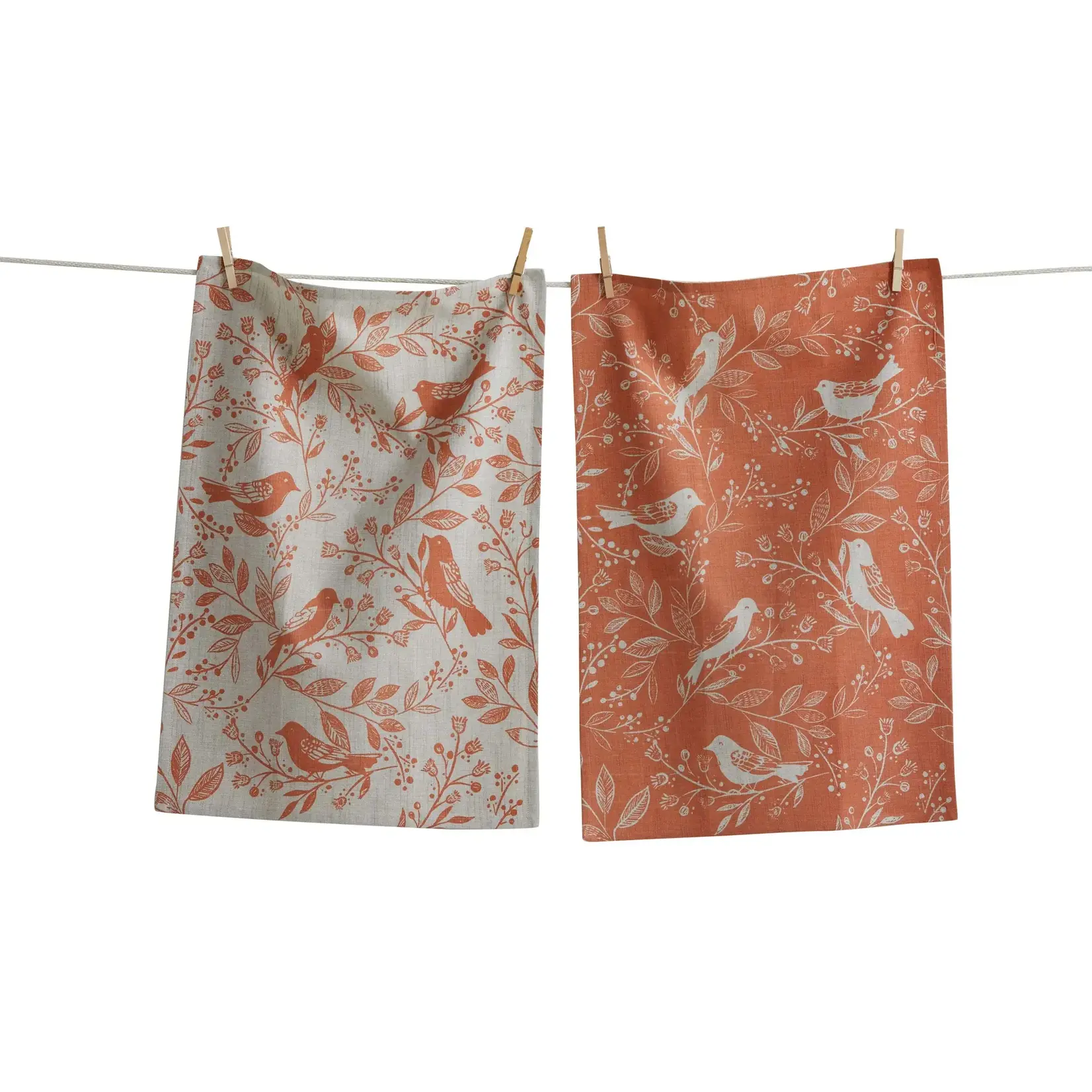 DESIGN HOME Canyon Print Birds & Vines Dishtowel s/2 - Melon