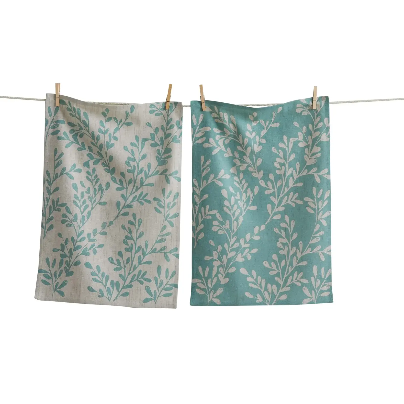 DESIGN HOME Canyon Print Leafy Vine Dishtowel s/2 - Light Blue