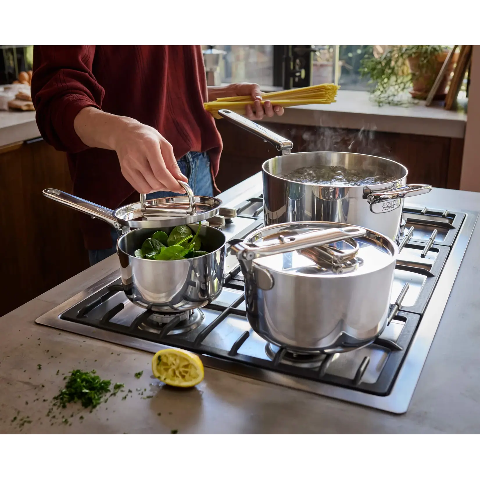 JOSEPH JOSEPH JOSEPH JOSEPH SPACESTEEL Sauce Pans w/ Lids S/3