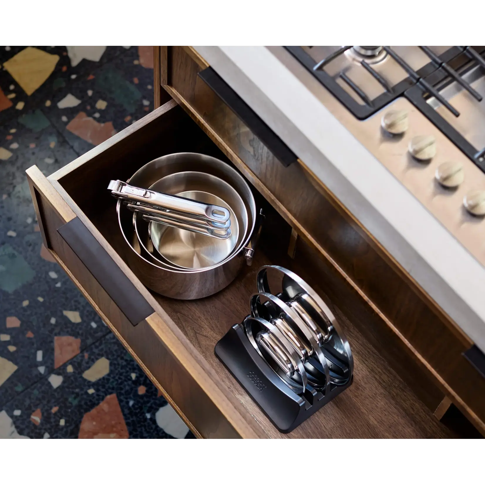 JOSEPH JOSEPH JOSEPH JOSEPH SPACESTEEL Sauce Pans w/ Lids S/3