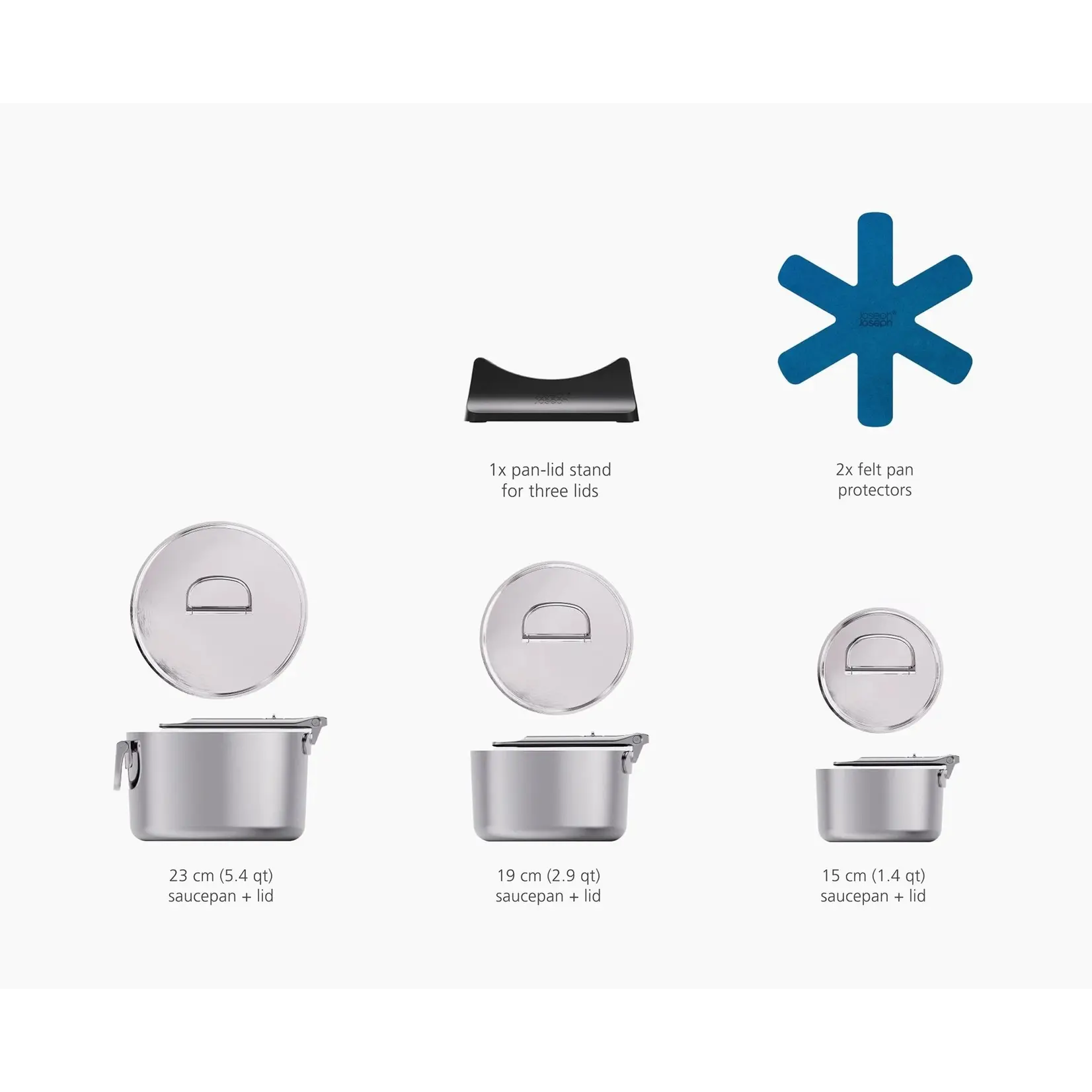 JOSEPH JOSEPH JOSEPH JOSEPH SPACESTEEL Sauce Pans w/ Lids S/3