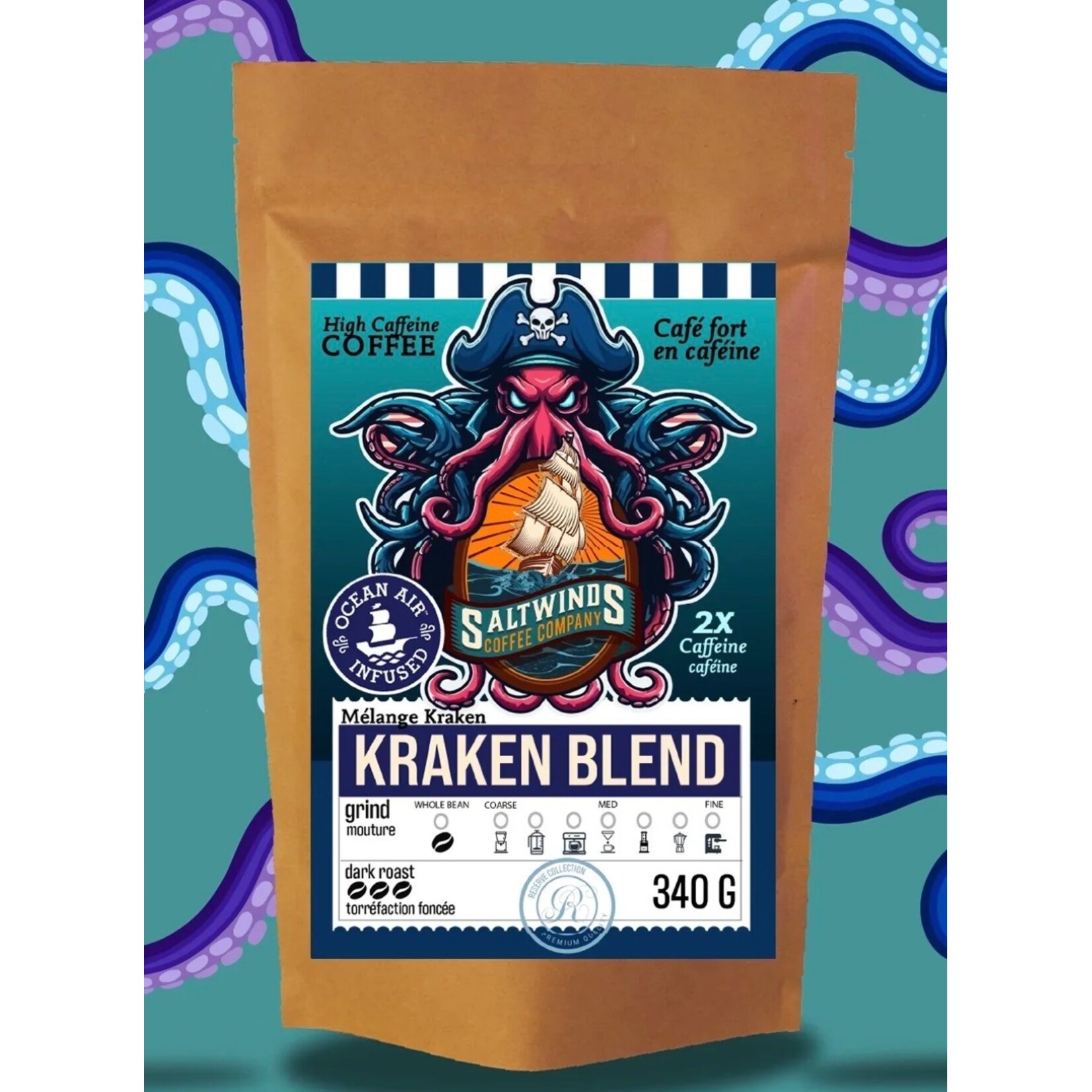 SALTWINDS Kraken Blend -  Dark Roast Coffee *HIGH CAFFEINE*
