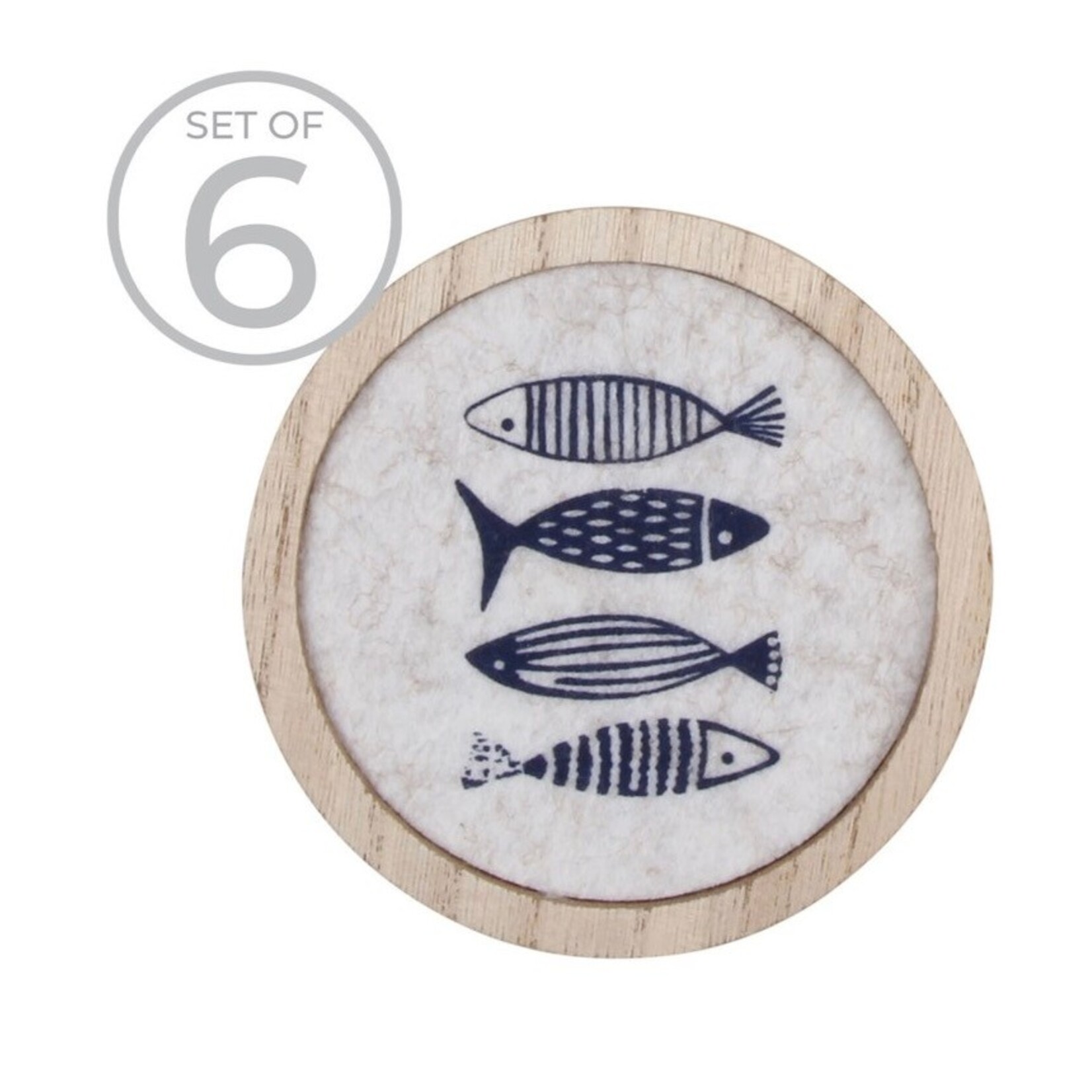 HARMAN HARMAN Fish Felt & Wood Coaster s/6 - Blue