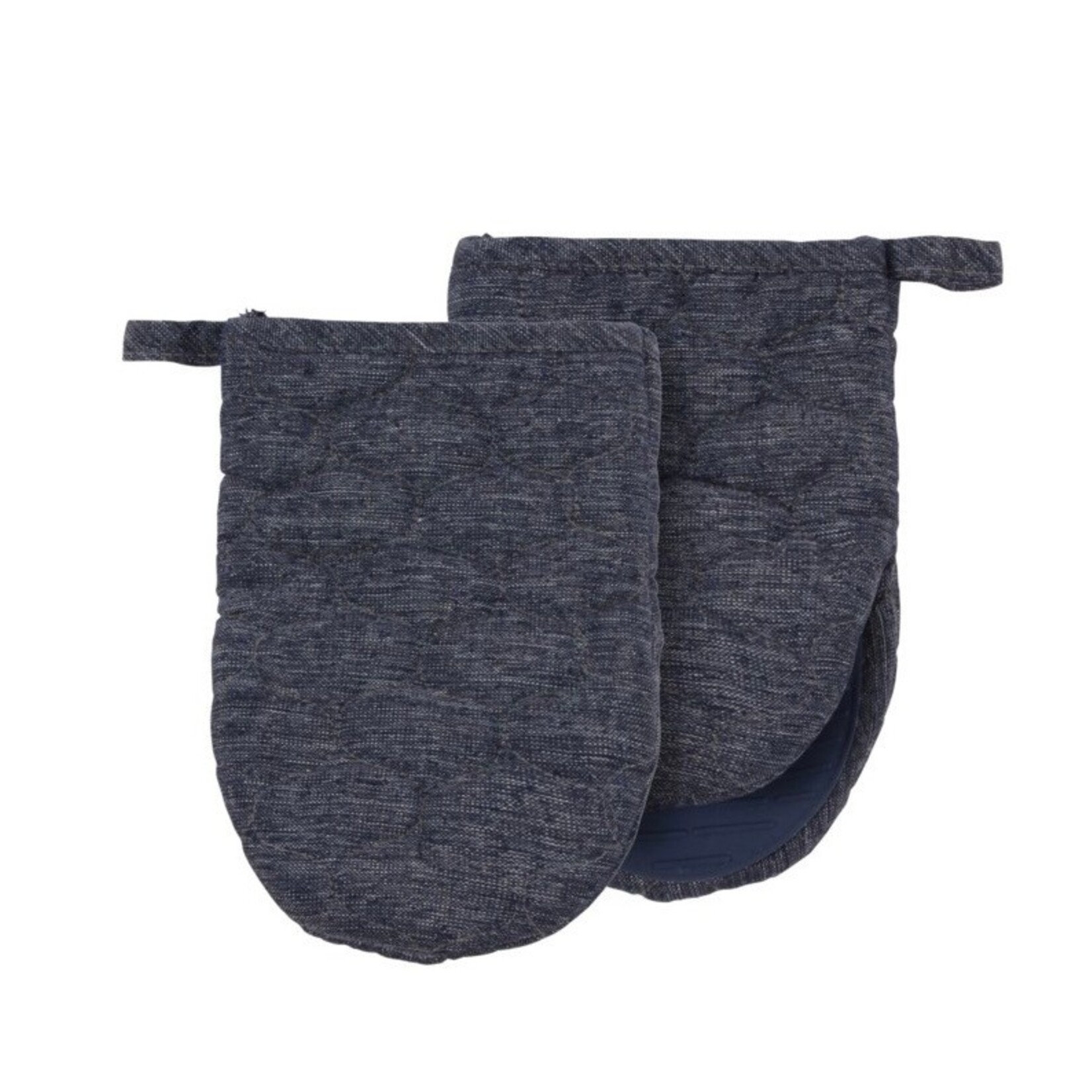HARMAN HARMAN Heathered Textured Quilted & Silicone Mini Mitt Set - Denim