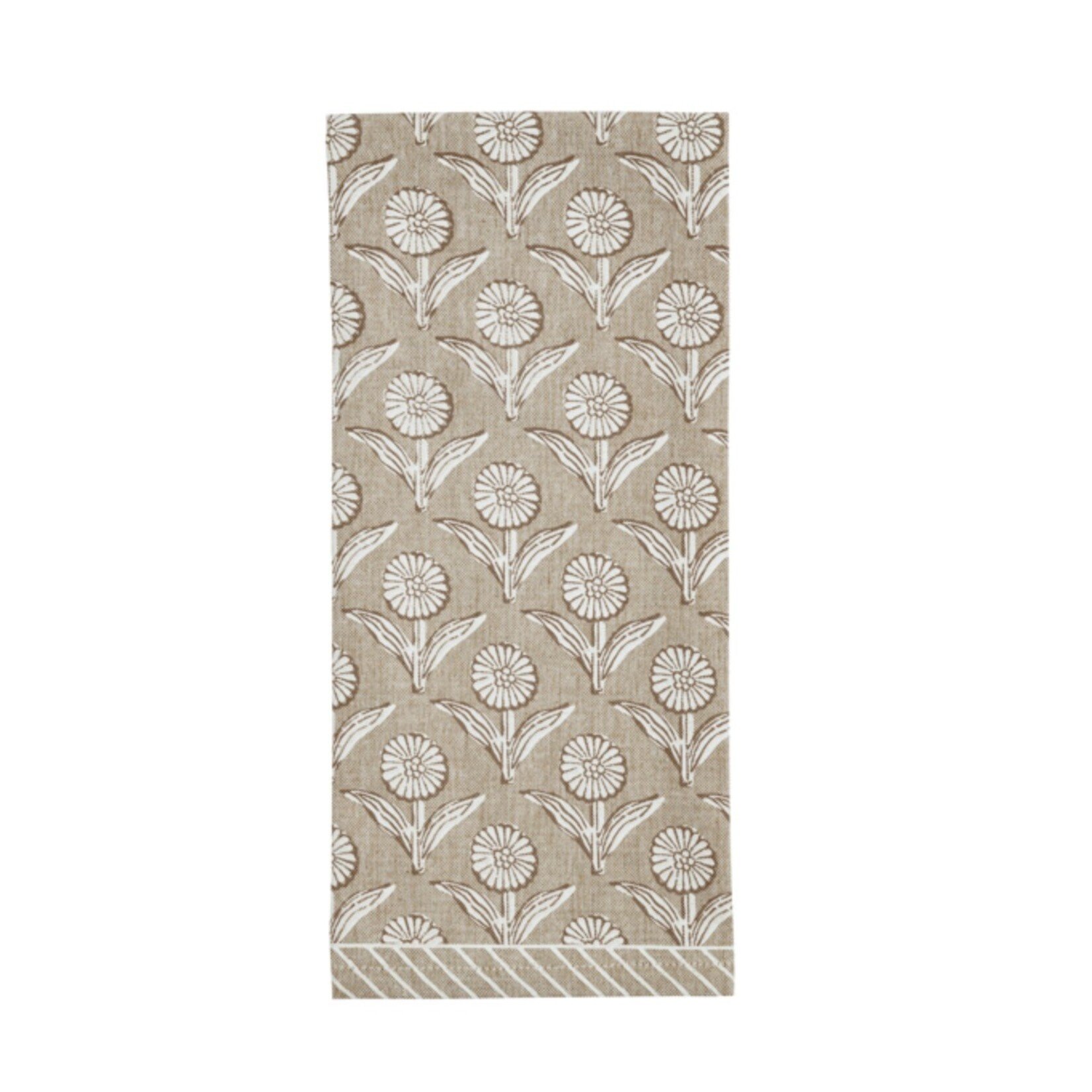 MUD PIE MUD PIE Taupe Printed Dish Towel - Stripe Edge Floral