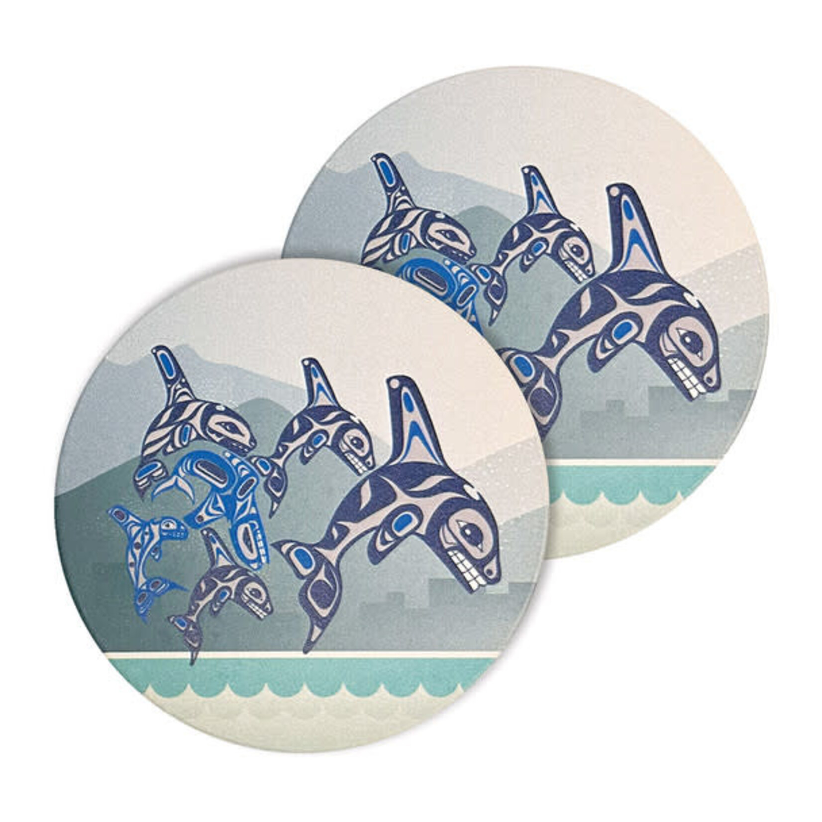 NATIVE NORTHWEST Ceramic Coasters s/2 - Orca Family