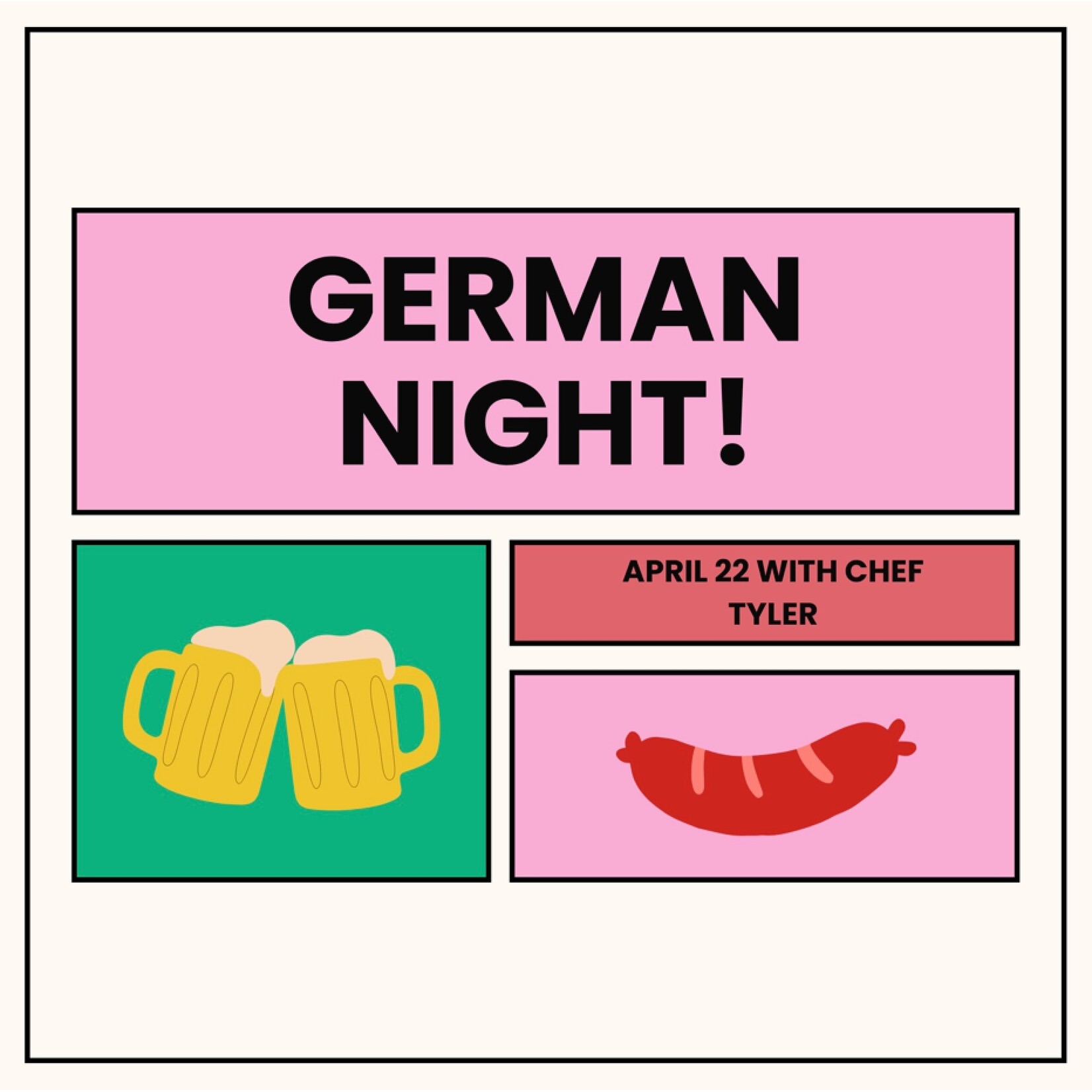 Cooking Class: German Night with Chef Tyler Wednesday, April 22nd **NEW CHEF**