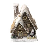 HOLLAND Decoration - Log House w/ Lights Natural w/Snowy Roof 10x5.5x9.5''