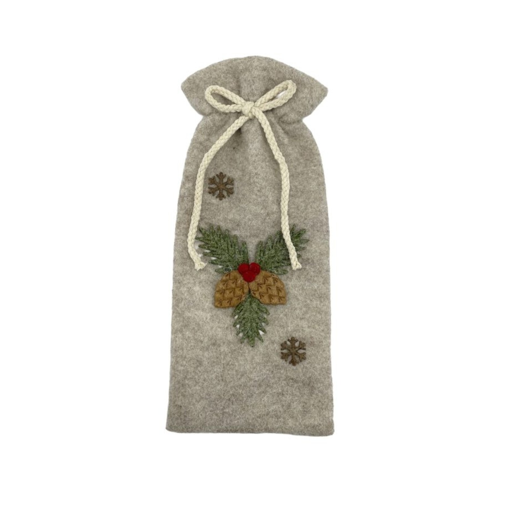 HOLLAND Felt Bottle Cover - Beige/Red w/ Pinecones