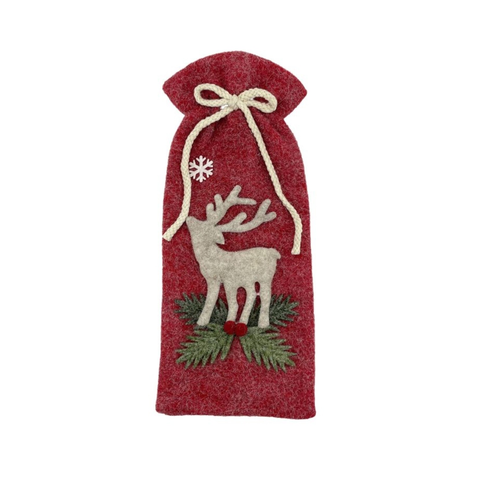 HOLLAND Felt Bottle Cover - Red/Beige w/ Reindeer