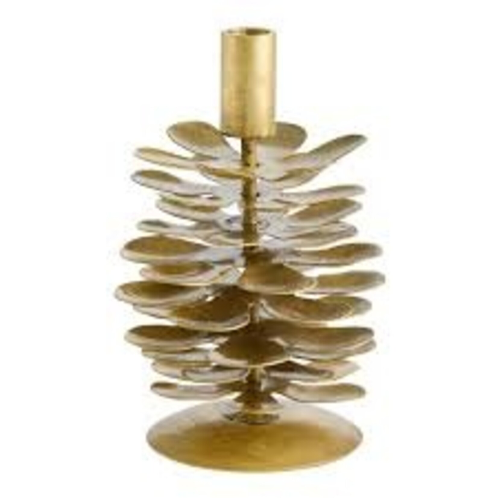 HOLLAND Metal Candle Holder 5x13'' - Pinecone/Single Taper Antique Gold