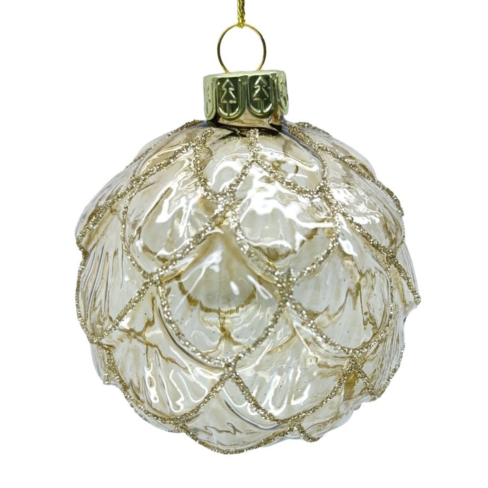HOLLAND Ornament - Glass Ball Pinecone 3'' Clear w/ Gold