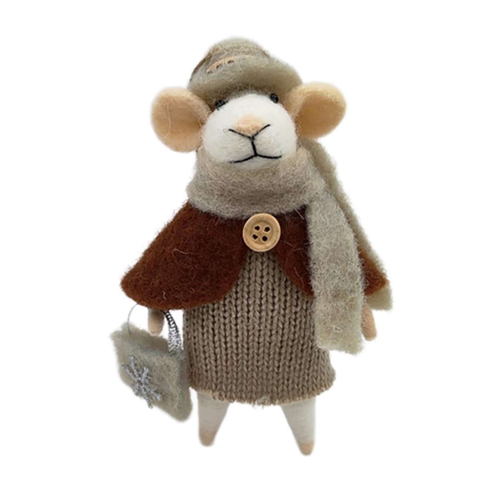 HOLLAND Ornament - Wool Mouse w/ Brown Coat & Hand Bag