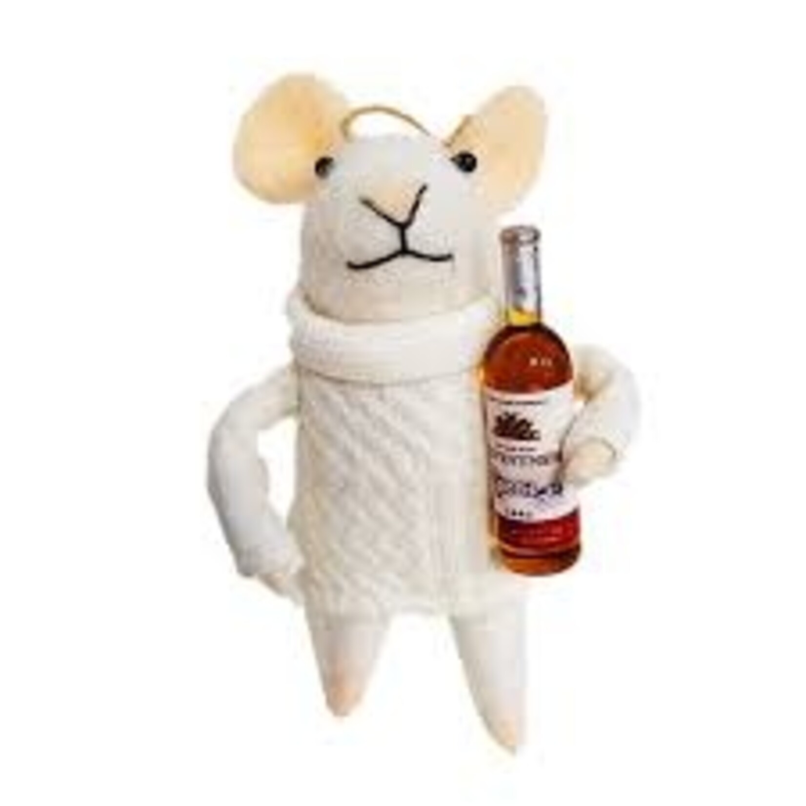HOLLAND Ornament - Wool Mouse w/ White Apron, Wine Bottle, Wine Glass
