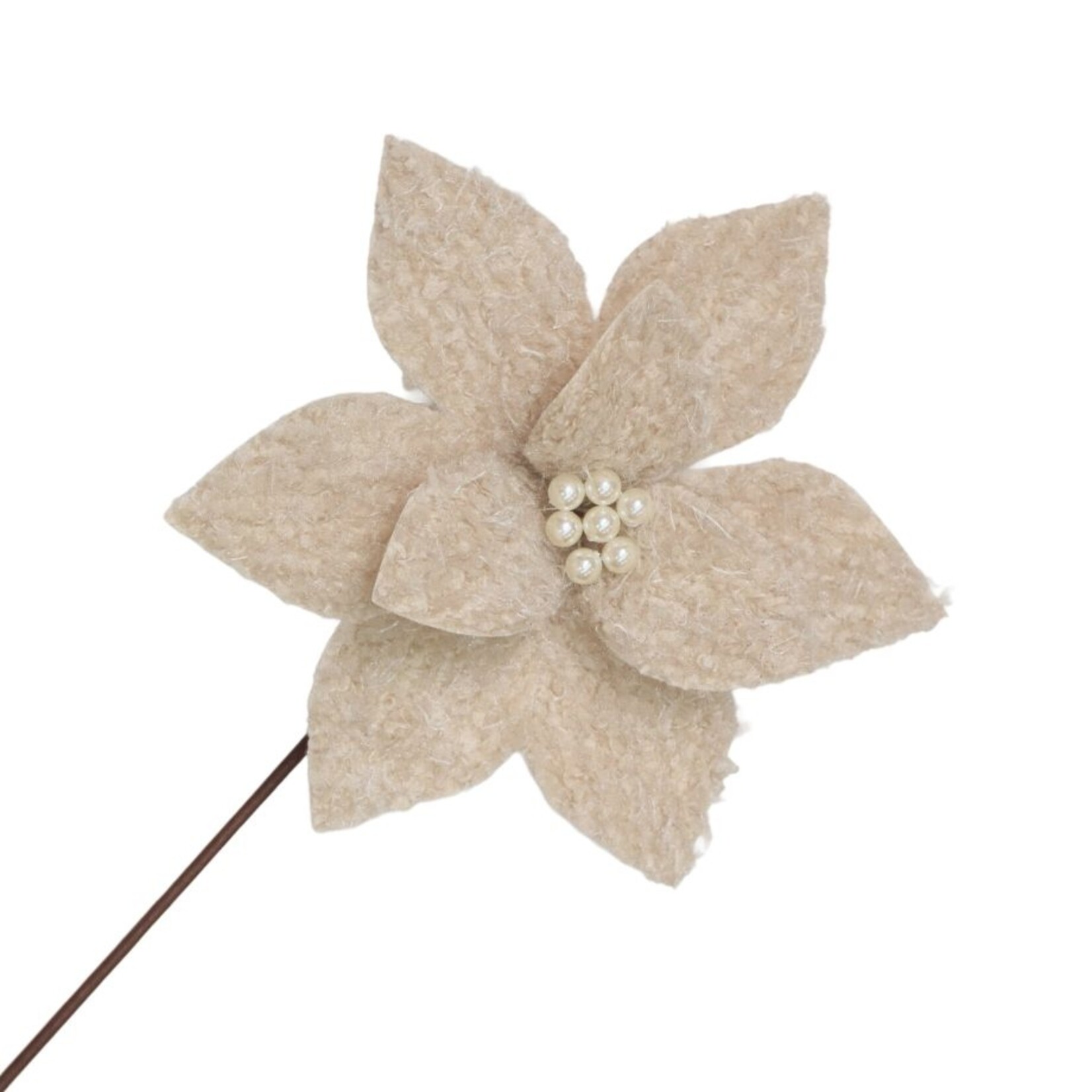 HOLLAND Wool Ornament - Poinsetta Stem Champagne w/ Pearl Center