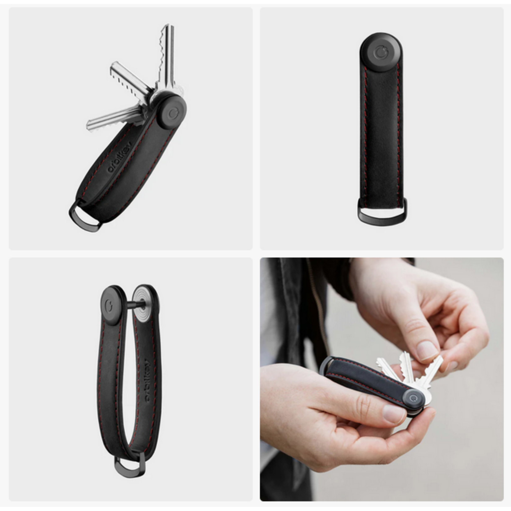 ORBITKEY ORBITKEY Key Organiser Crazy-Horse - Obsidian Black w/ Red Stitching