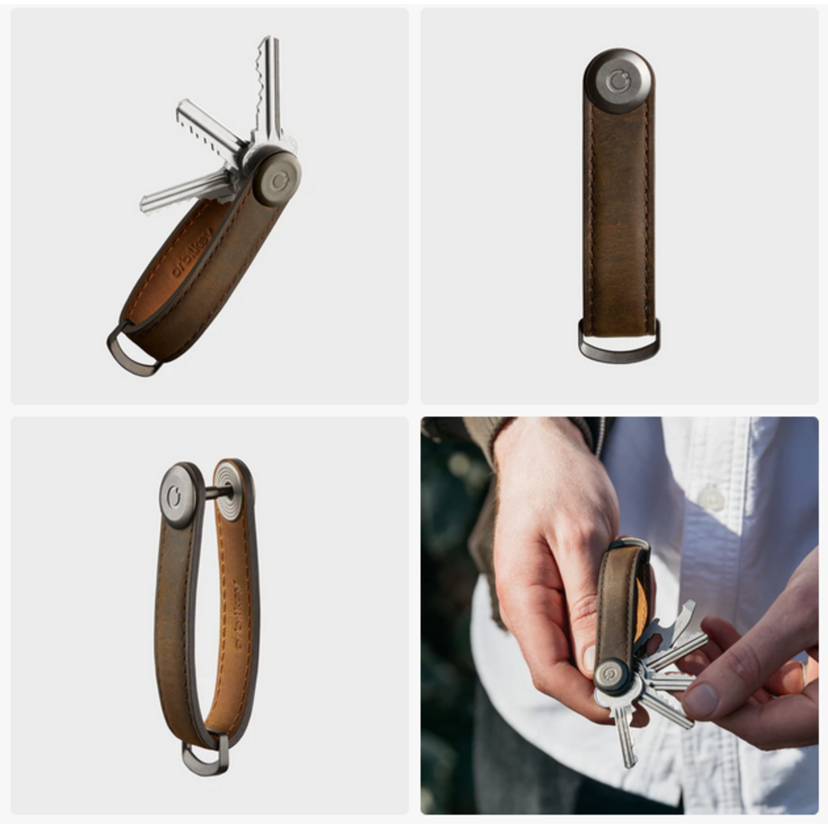 ORBITKEY ORBITKEY Key Organiser Crazy-Horse - Oak Brown w/ Brown Stitching