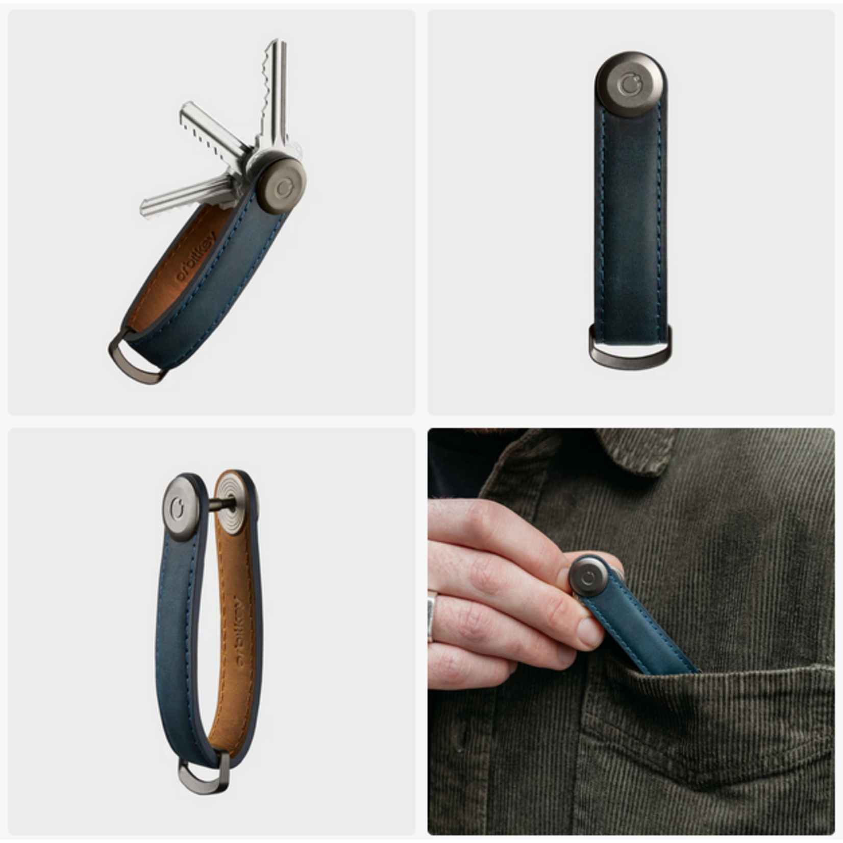 ORBITKEY ORBITKEY Key Organiser Crazy-Horse - Marine Blue w/ Blue Stitching