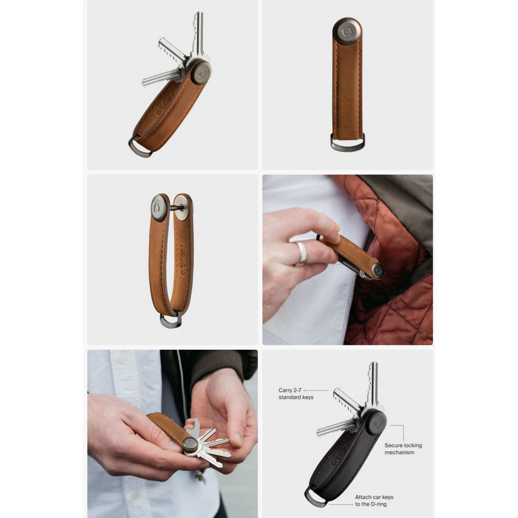 ORBITKEY ORBITKEY Key Organiser Crazy-Horse - Chestnut Brown w/ Brown Stitching