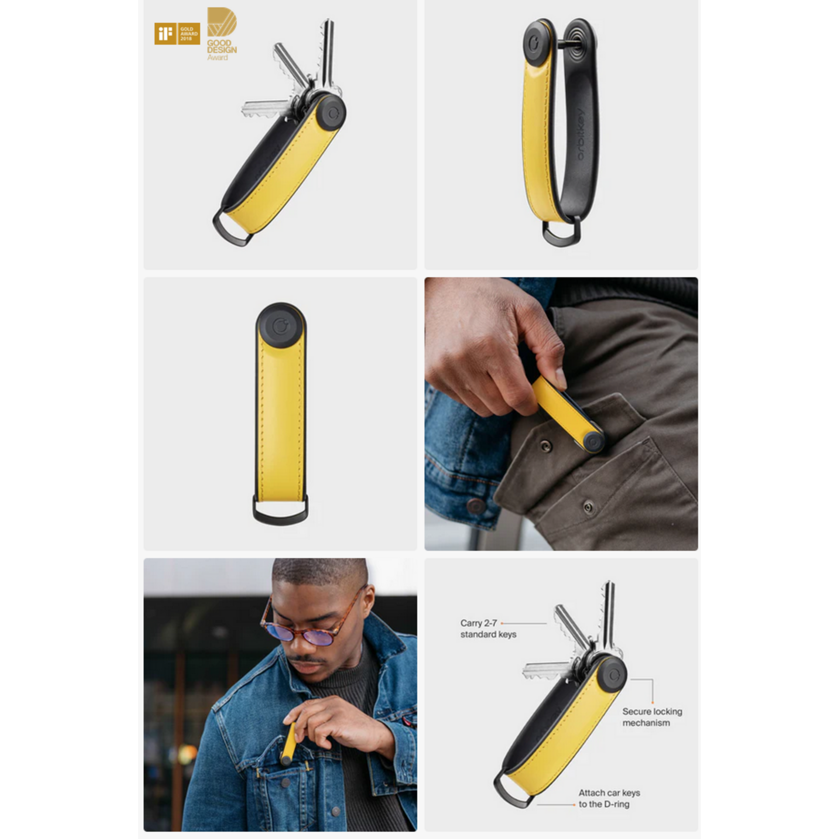 ORBITKEY ORBITKEY Key Organiser Hybrid Leather - Solar Yellow