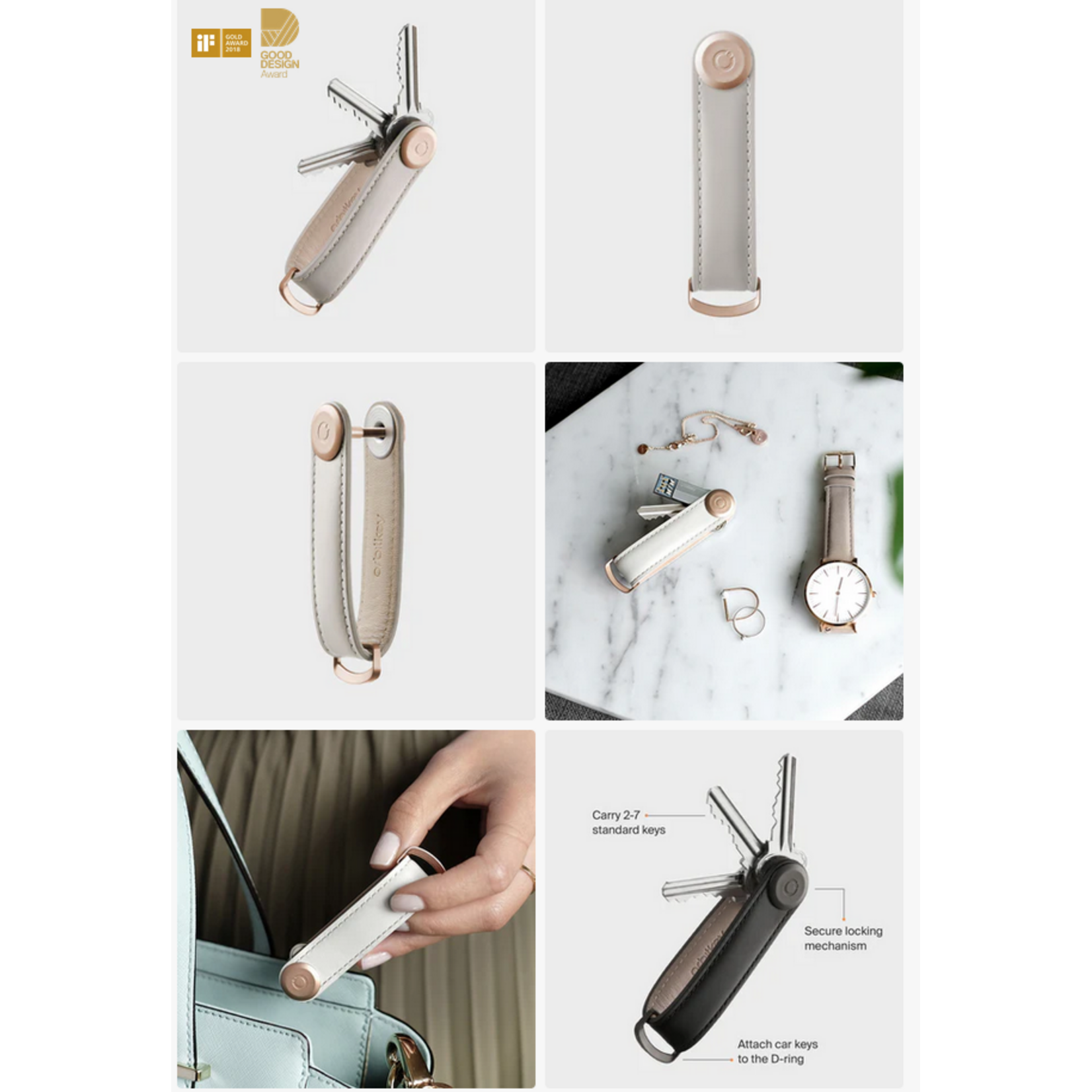 ORBITKEY ORBITKEY Key Organiser Leather - Stone w/ Grey Stitching